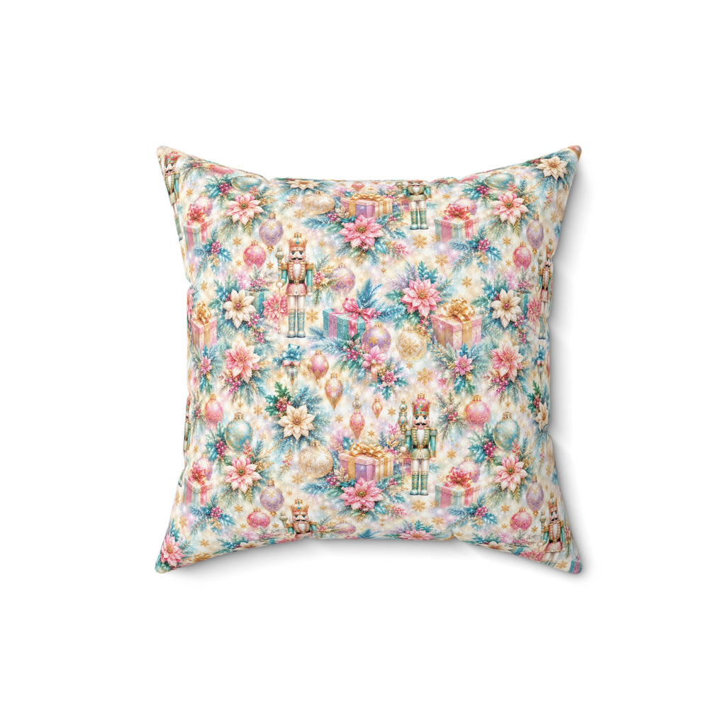 Luxury Nutcracker Christmas Throw Pillow | Pastel Pink Blue Holiday Decor Cushion | Elegant Winter Home Decor Gift | Christmas Accent Pillow