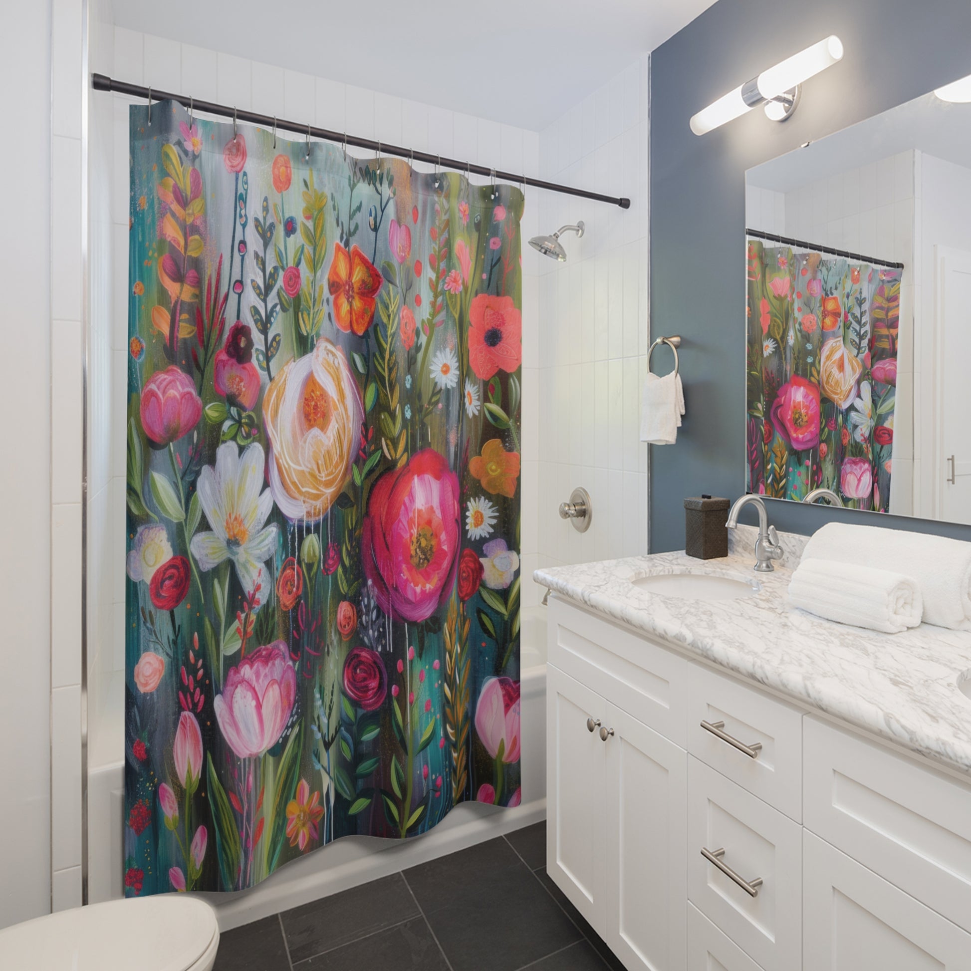 Boho Floral Shower Curtain – Water-Resistant, Eco-Friendly Polyester Fabric, Bohemian Bathroom Decor, Stylish and Durable, Available in Multiple Sizes for Perfect Fit Upgrade the Bathroom - MRSBYVALLE
