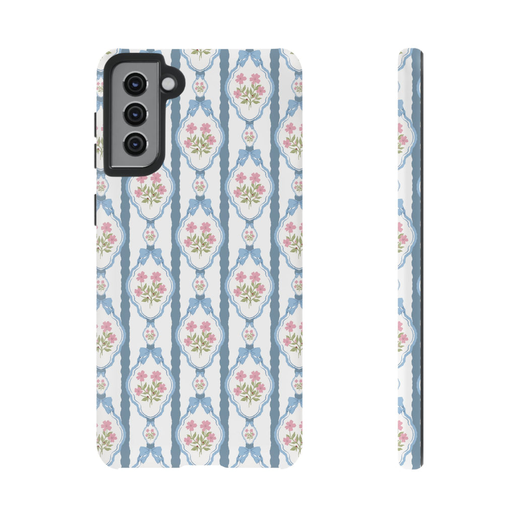 Coque de téléphone Vintage Nœud Bleu et Rose — Motif floral romantique « Tough Cases »
