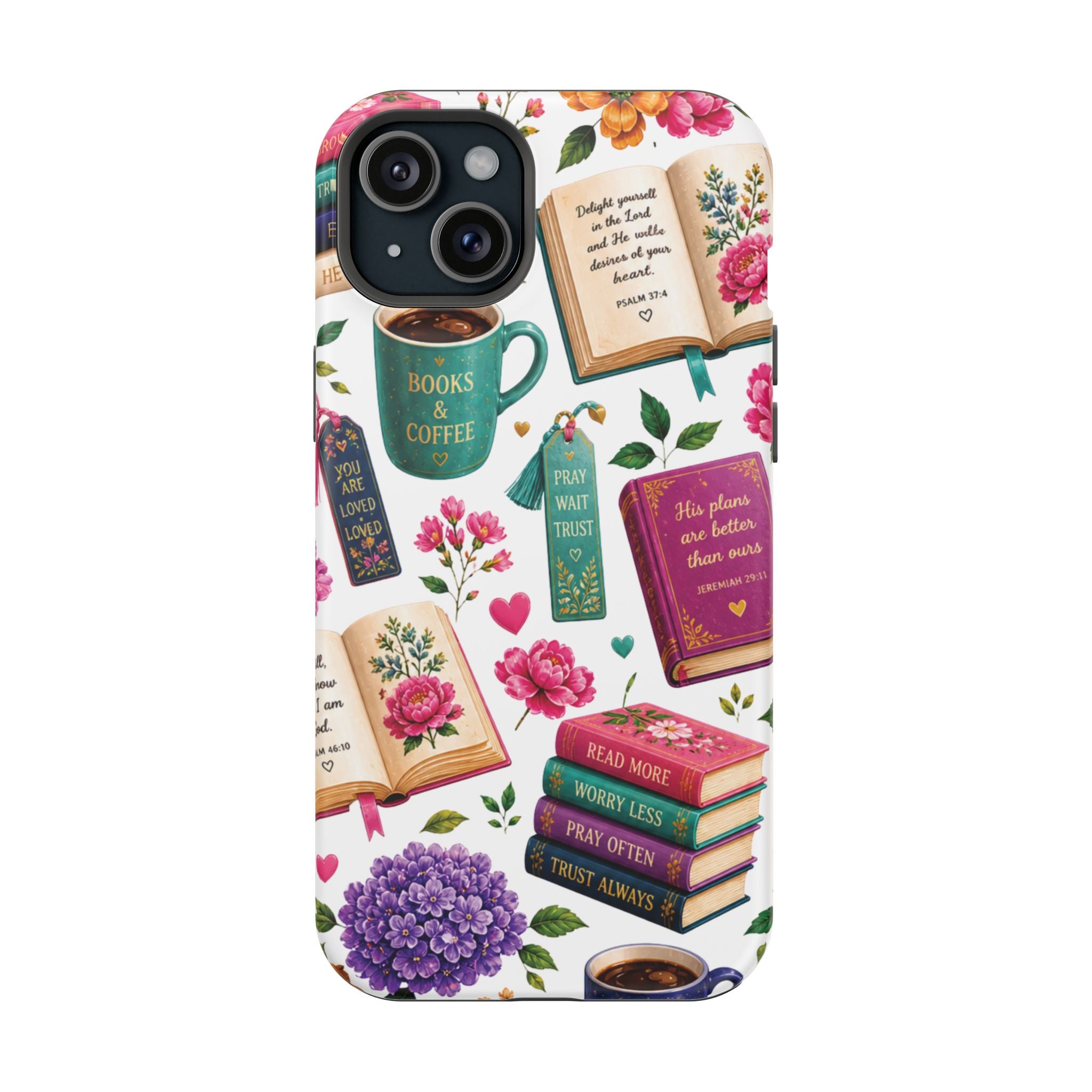 Christian Books & Coffee Phone Case — Magnetic Impact-Resistant Christian Gift