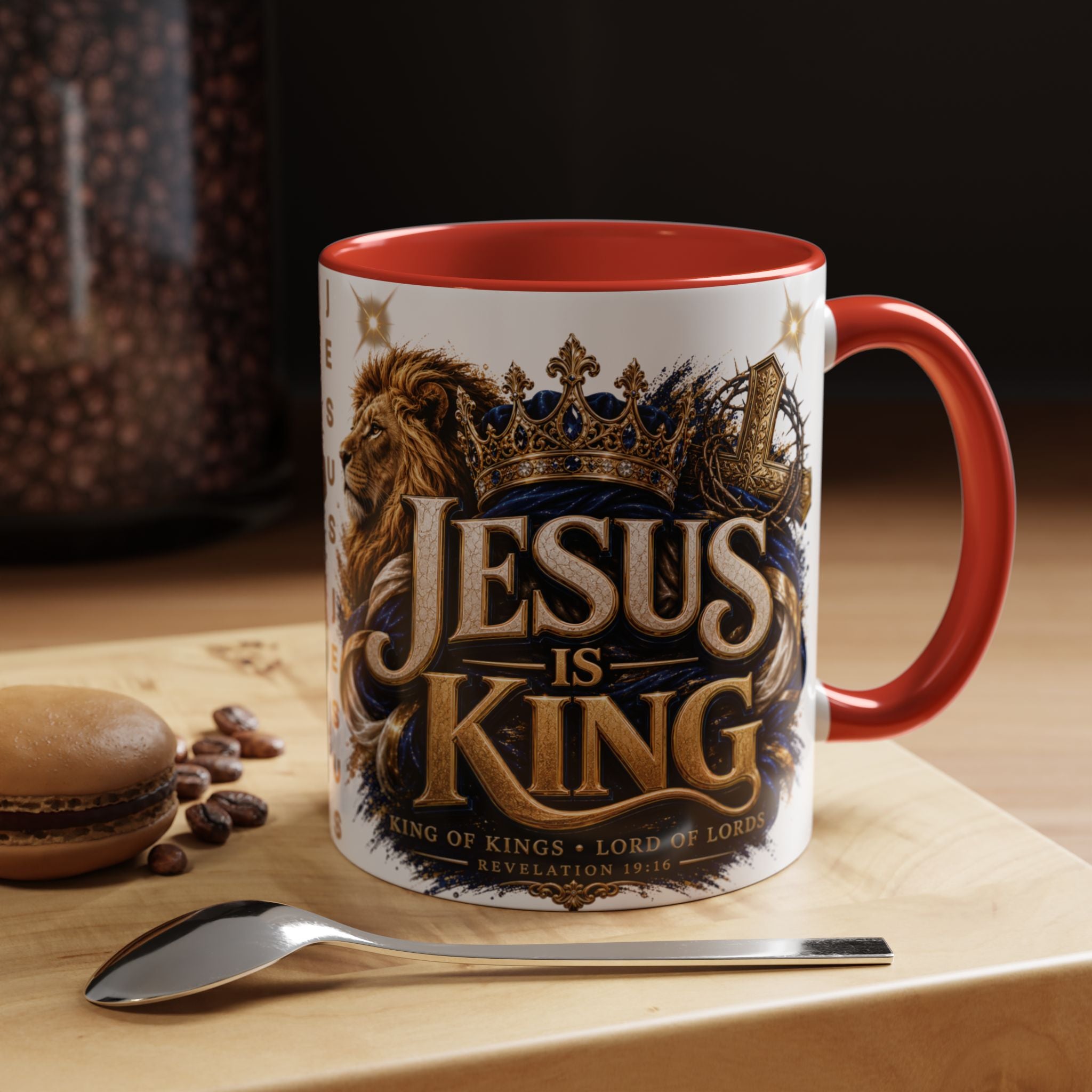 Jesus Is King Coffee Mug Christian Faith Accent Mug (11/15oz) Gift for Dad Mom