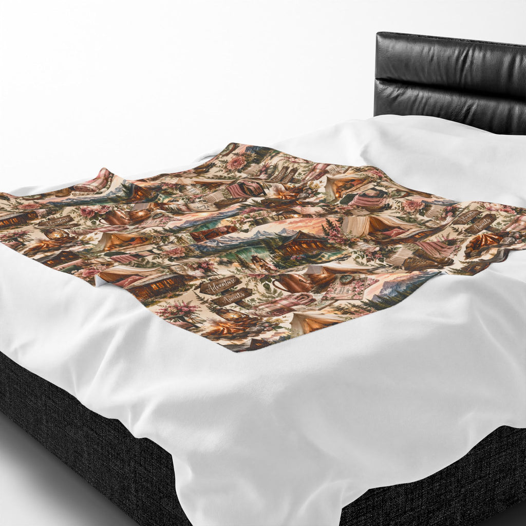 Cozy Cabin Camping Velveteen Plush Blanket Outdoor