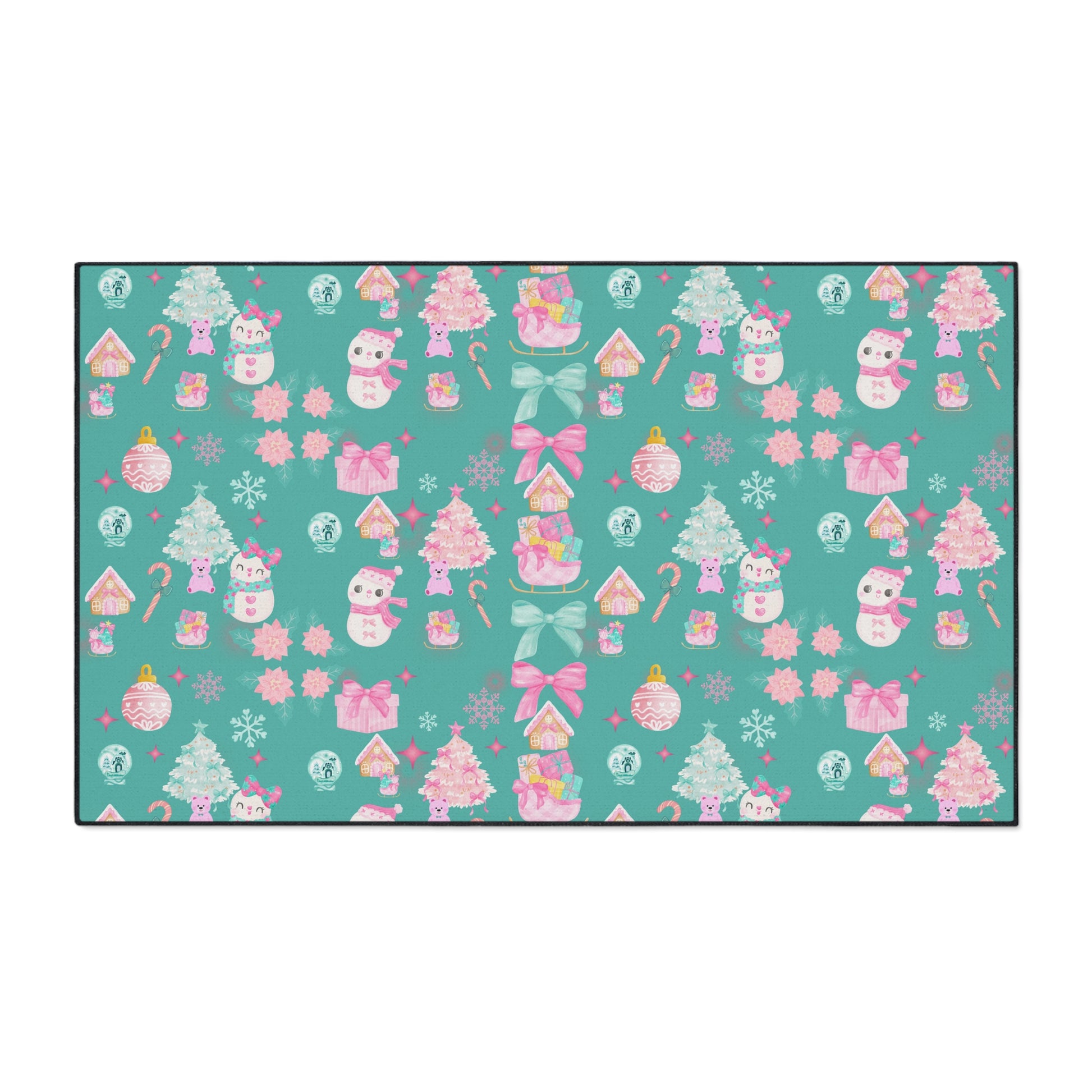 Merry and  Bright Rug Pink  Turquoise Christmas Magic for Your Floor! Fun Festive Non-Slip Holiday Mat in 4 Sizes, Cozy Colorful Decor Office