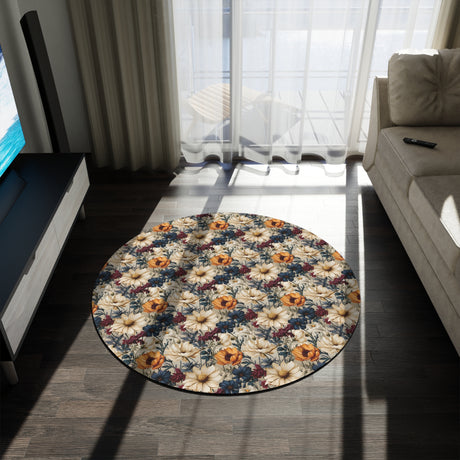 Boho Elegant Winter Floral  Round Rug | 60x60 Inches | Vibrant Floral for Boho Chic Home Décor Soft, Stylish, and Perfect for Living Rooms or Bedrooms Entryways Livingroom - MRSBYVALLE