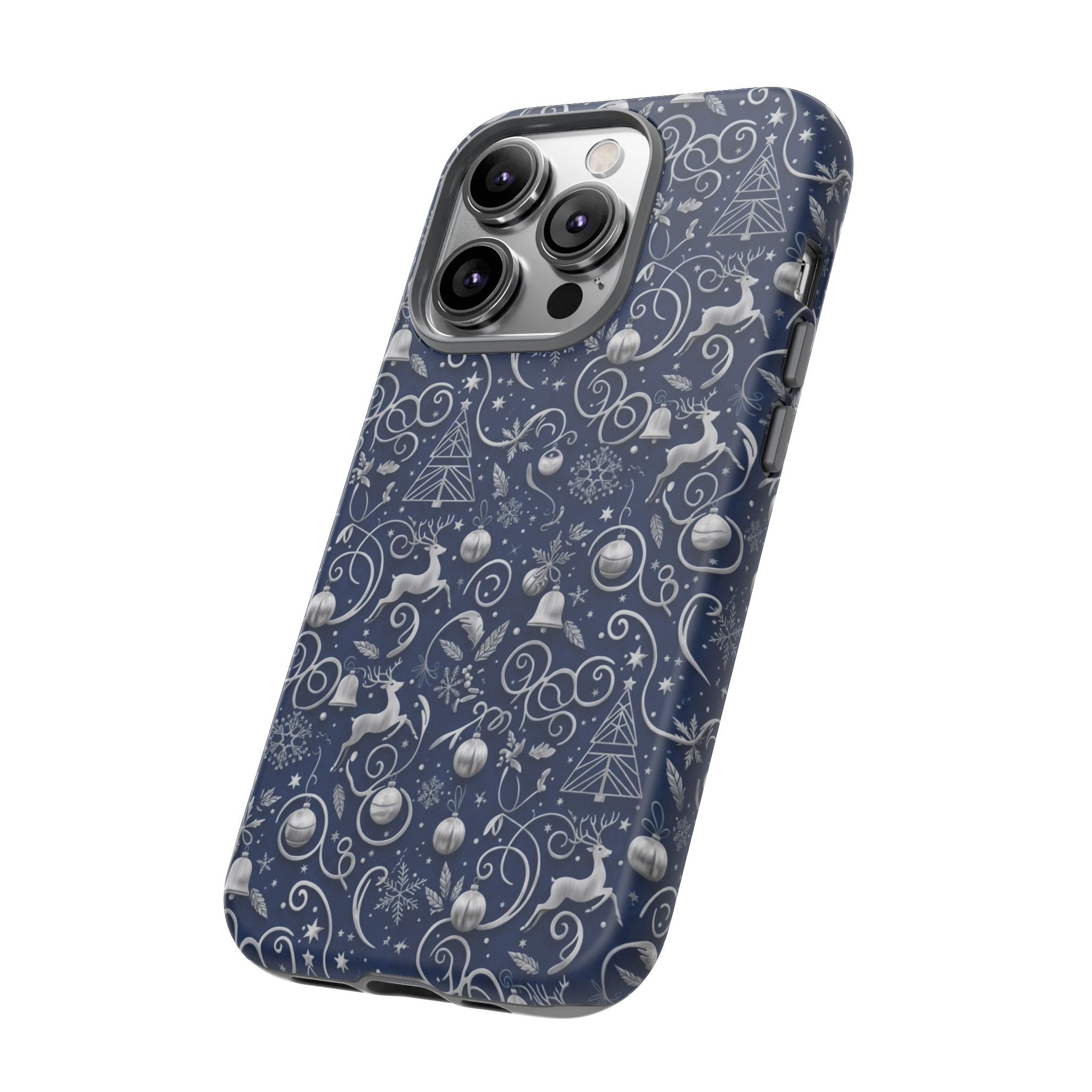 Coque Téléphone Noël Bleu & Argent – Motif Paillettes Festives pour iPhone 17, Tous iPhones & Galaxy | Cadeau MRSBYVALLE pour Elle