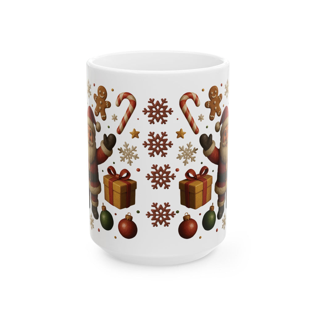 Santa & Tree Christmas Mug 11oz & 15oz Holiday Cup with Gingerbread, Candy Canes, Gifts – Perfect for Cocoa, Coffee, or Winter Mornings