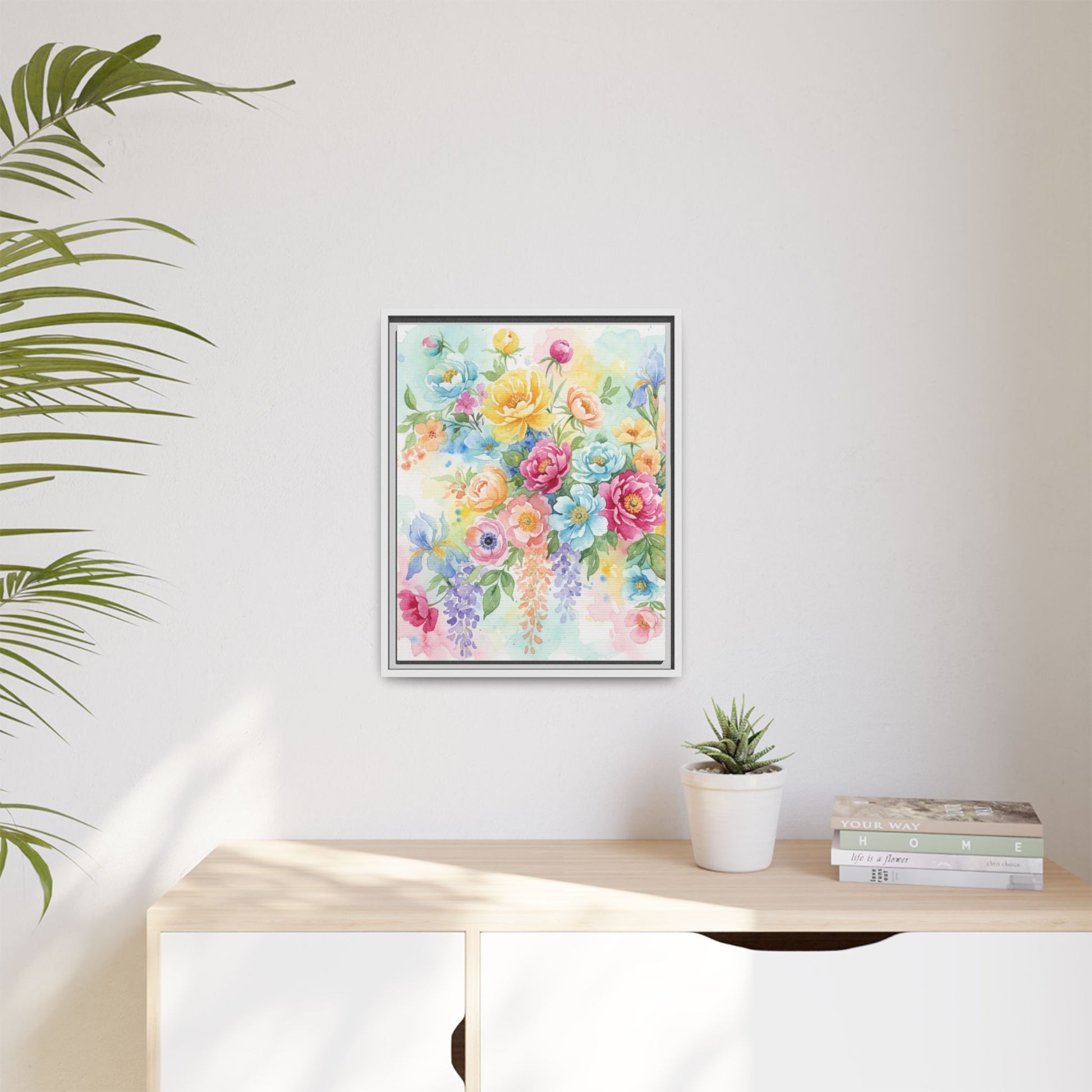 Watercolor Floral Bouquet Canvas, Framed Matte Wall Art | Multi-Color Wall Art