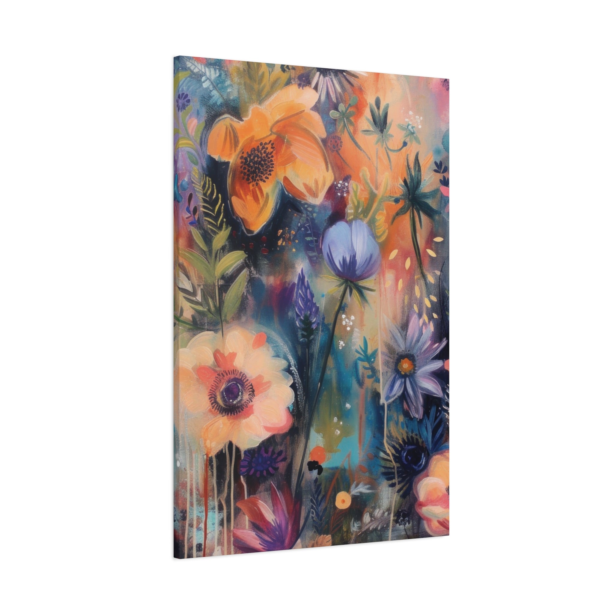 Boho Floral Wall Art Matte Canvas Stretched, Vibrant Botanical Design, Perfect for Living Room, Bedroom, or Office Decor, Adds a Stylish Touch to Any Space1.25" - MRSBYVALLE