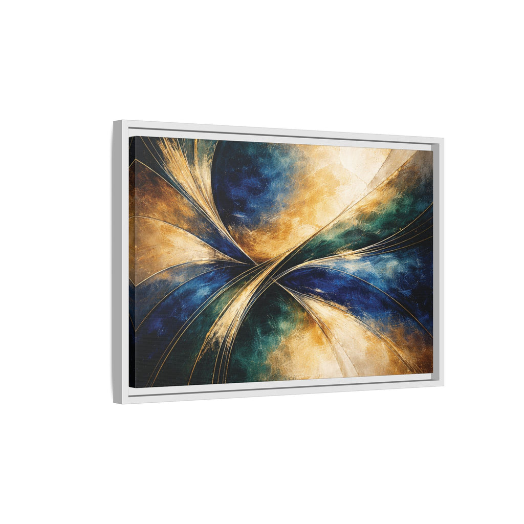 Gilded Convergence  Luxe NeoDeco Blue & Gold Abstract Wall Art Framed