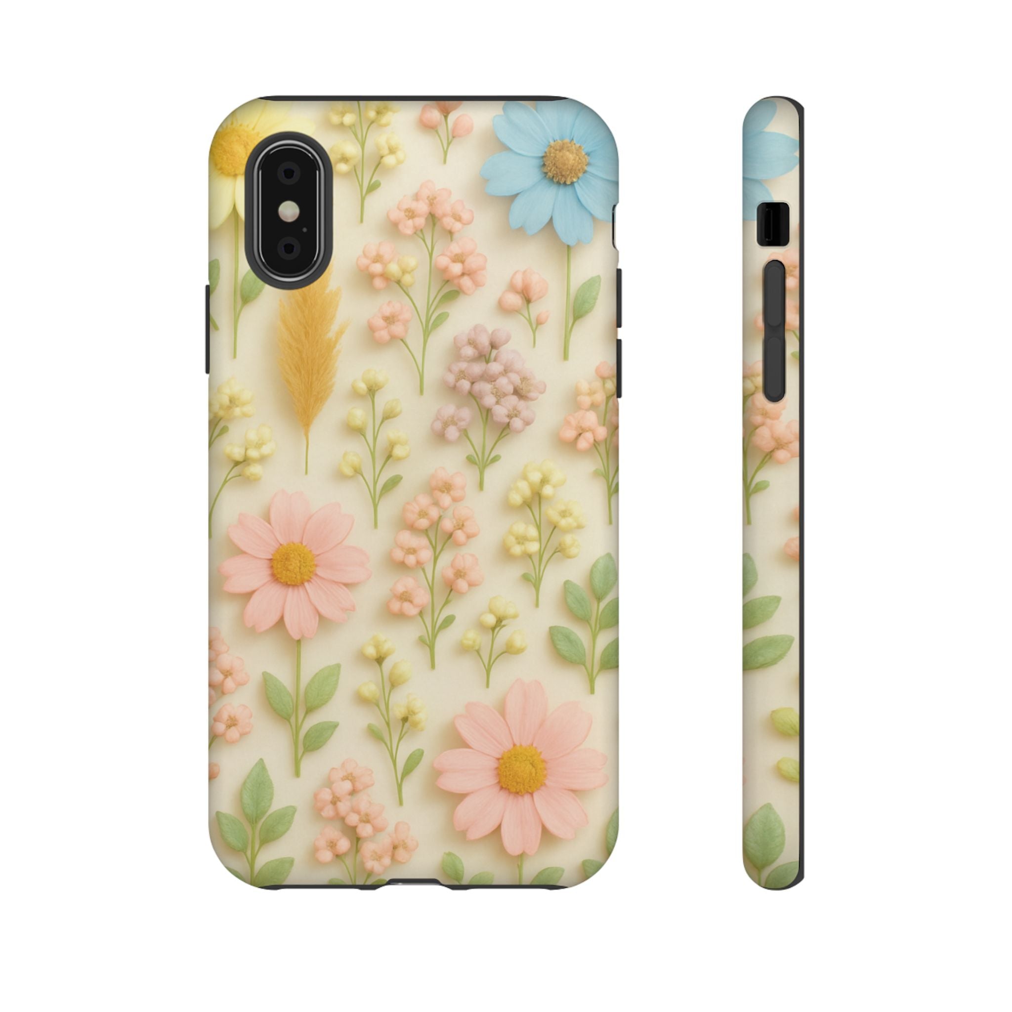 Pastel Dried Flowers Illusion Phone Case 3D Realistic Pressed Floral Design, Bright Botanical Aesthetic, Soft Nature-Inspired CoveriPhone & Galaxy