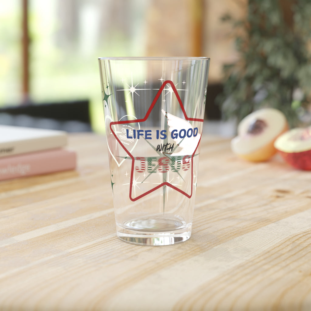 Life Is Good with Jesus 16oz Pint Glass – Christian Glassware for Faith & Inspiration | Perfect for Water, Juice & More – Unique Religious Gift Idea