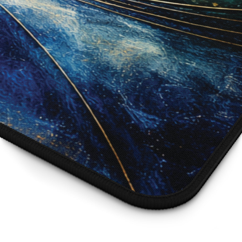 Gilded Convergence Blue & Gold NeoDeco Desk Mat — Luxury Office Desk Mat