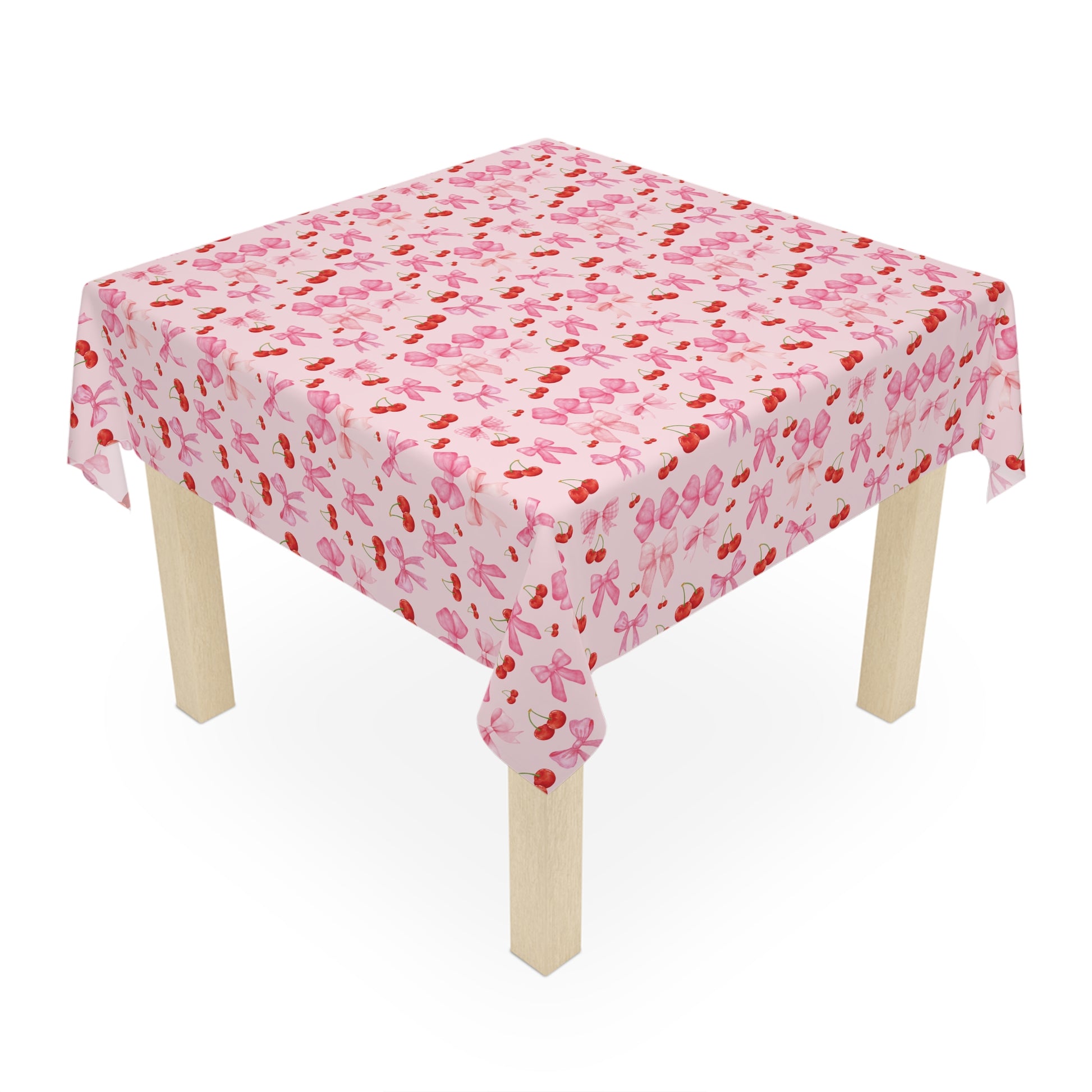 Tablecloth Whimsical Elegance with Coquette Cherry Ribbon Bows Design for Dining Any Dining Room, Kitchen Table or Outdoor Setting for Home, Weddings, Birthdays all Events Durable & Stylish for All Occasions.