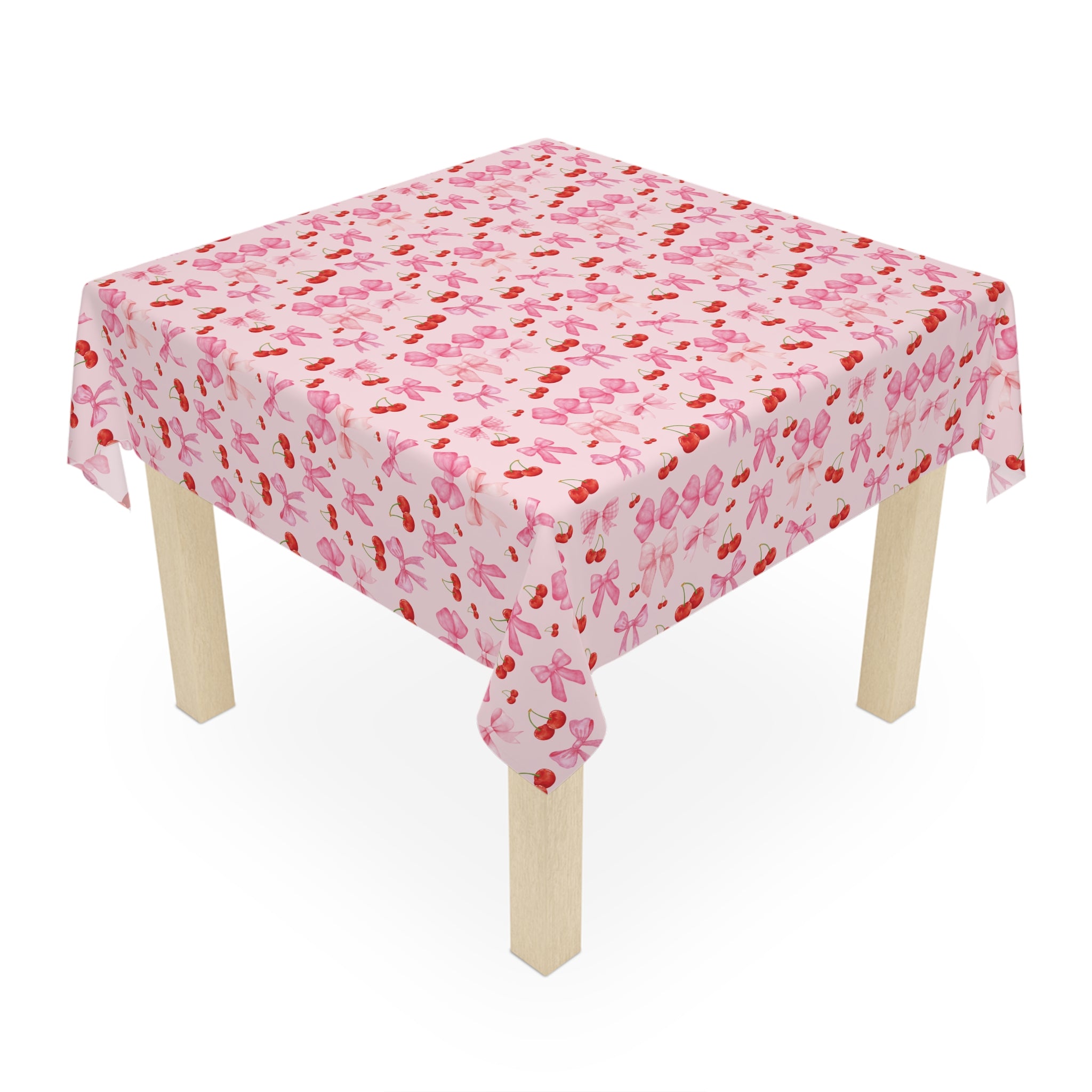 Tablecloth Whimsical Elegance with Coquette Cherry Ribbon Bows Design for Dining Any Dining Room, Kitchen Table or Outdoor Setting for Home, Weddings, Birthdays all Events Durable & Stylish for All Occasions.