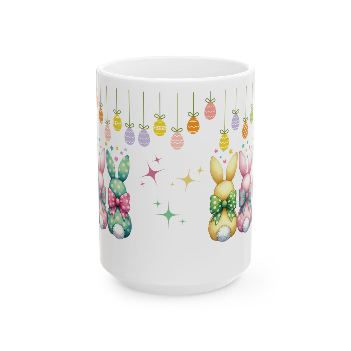 Cute Bunny Bows Mug Adorable Easter Rabbit Design, Available in 11oz & 15oz, Spring Coffee Cup, Bunny Lover Gift, Fun and Cheerful Hot Beverage Mug