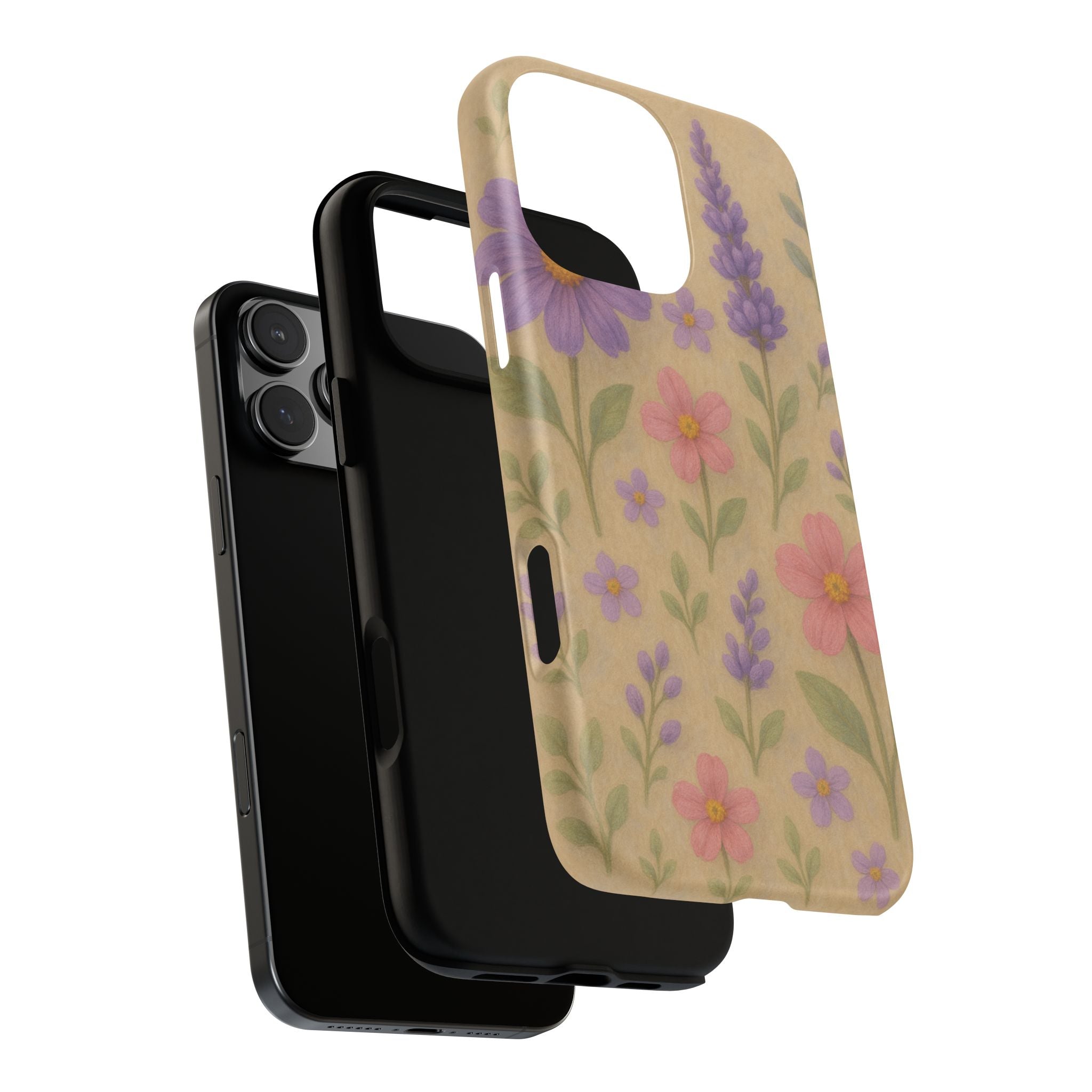 3D Illusion Wildflower Phone Case Cute Pastel Floral Design in Lavender, Pink, Mint Green – Aesthetic Protective Case for iPhone and  Android