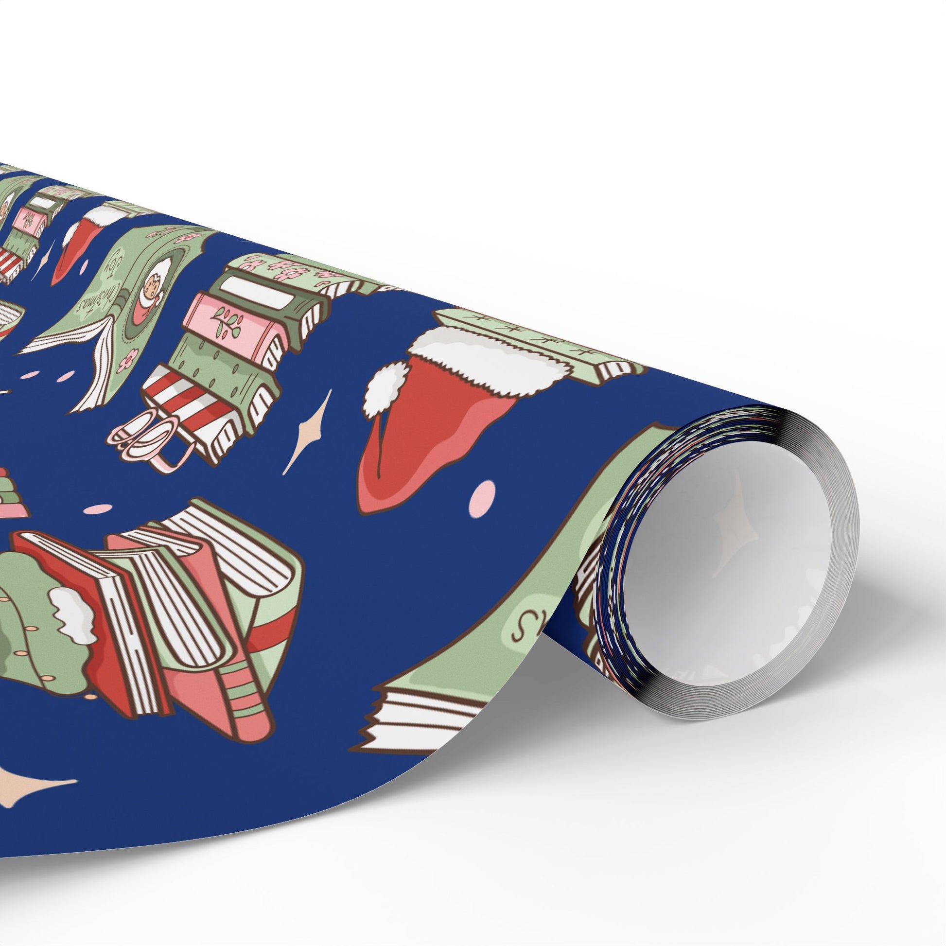 Wrapping Papers Royal Blue Christmas Books and Coffee Design Holiday Gift Wrap