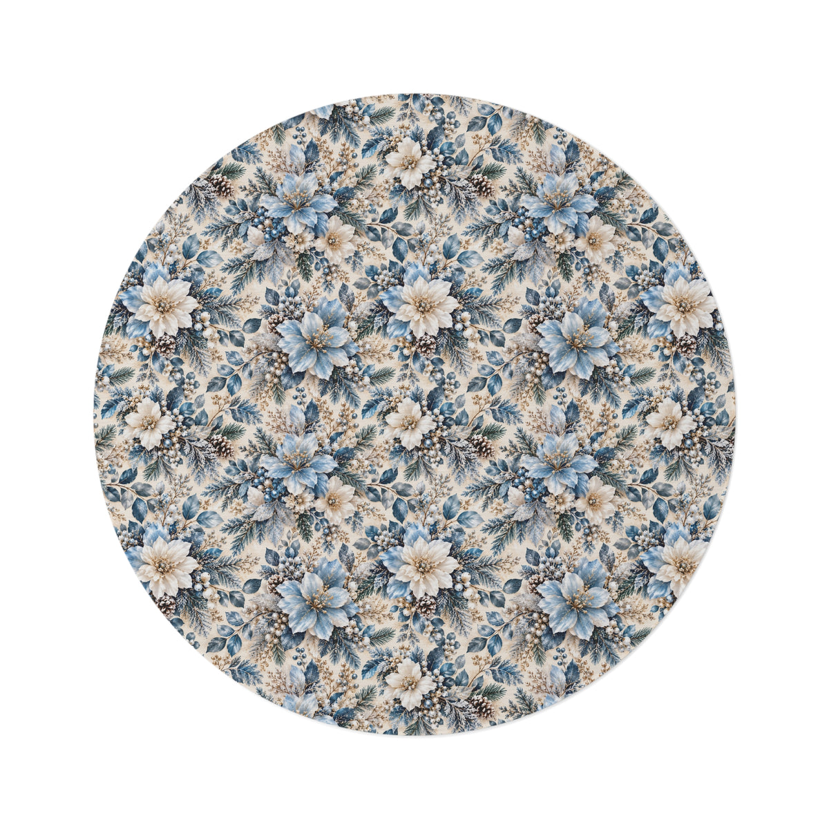 Icy Blue Vintage Floral Round Area Rug