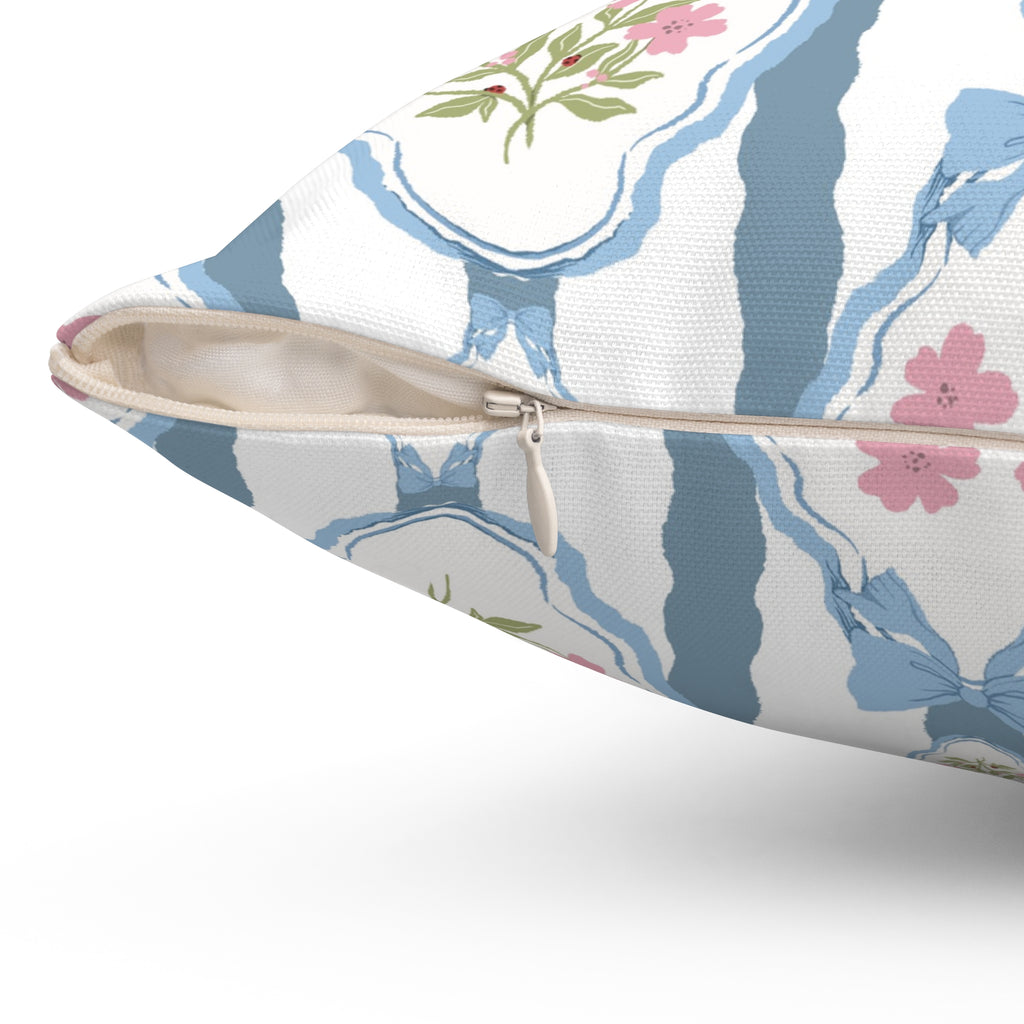 Vintage Pink Bows  Blue Romantic Square Pillow Perfect Bedroom