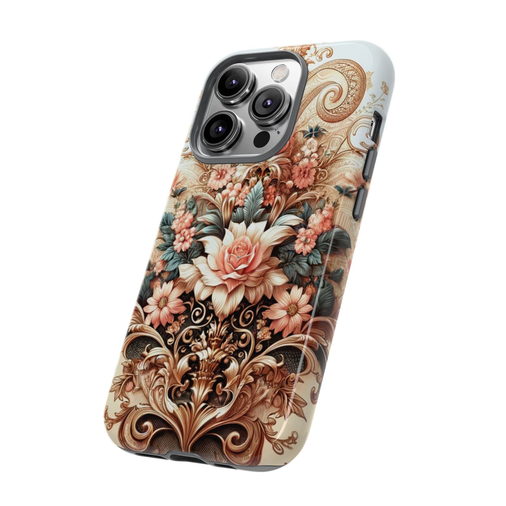 Gold Design Luxury Phone Tough Case Floral Elegant Durable Stylish for Modern Devices iPhone 17, 16, 15, Samsung iPhone Samsung Accessory Gift for Her