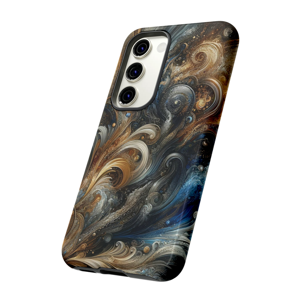 Gold and Navy Art Design Luxury Phone Tough Case Floral Elegant Durable Stylish for Modern Devices iPhone 15, Samsung iPhone Samsung Accessory Gift for Her.