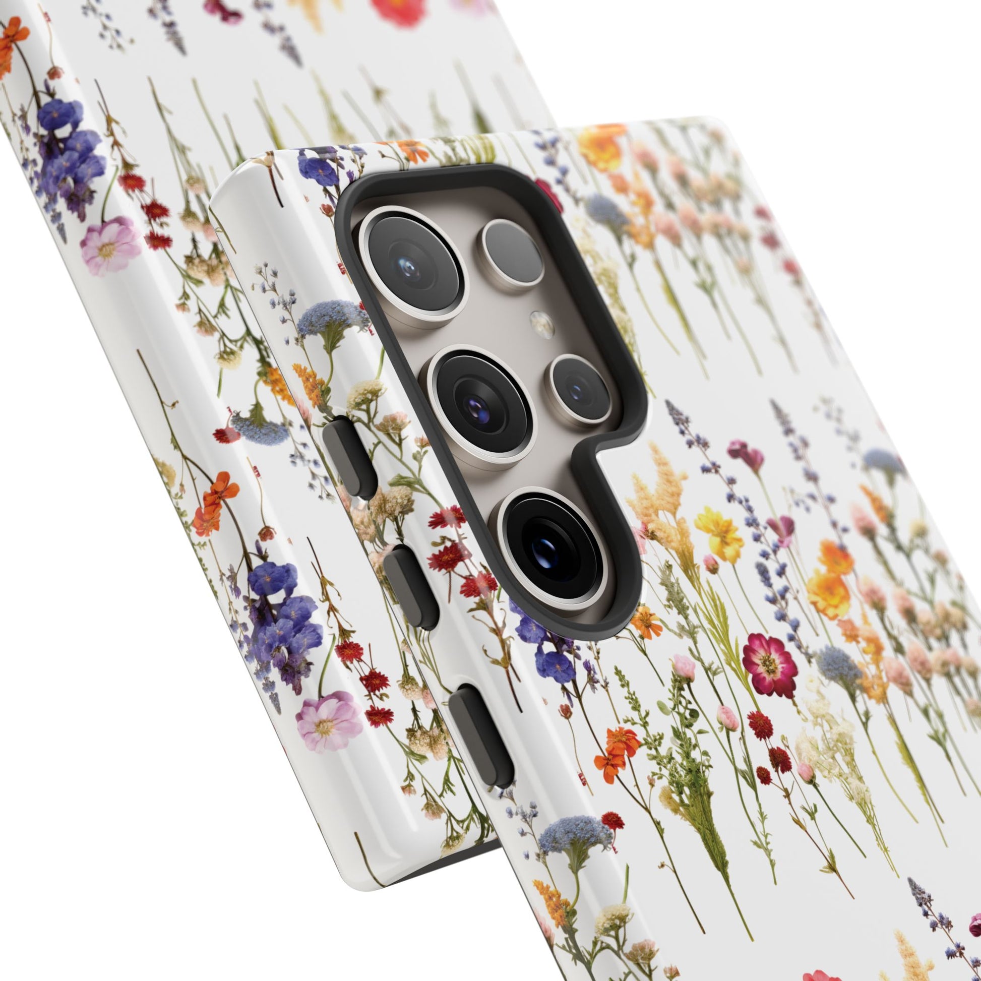 White Best Phone Case Press Flowers Floral 3D Illusion Luxury Tough Case Floral Elegant Durable Stylish for Modern Devices iPhone 17, 16, 15, Samsung iPhone Samsung Accessory Gift for Her