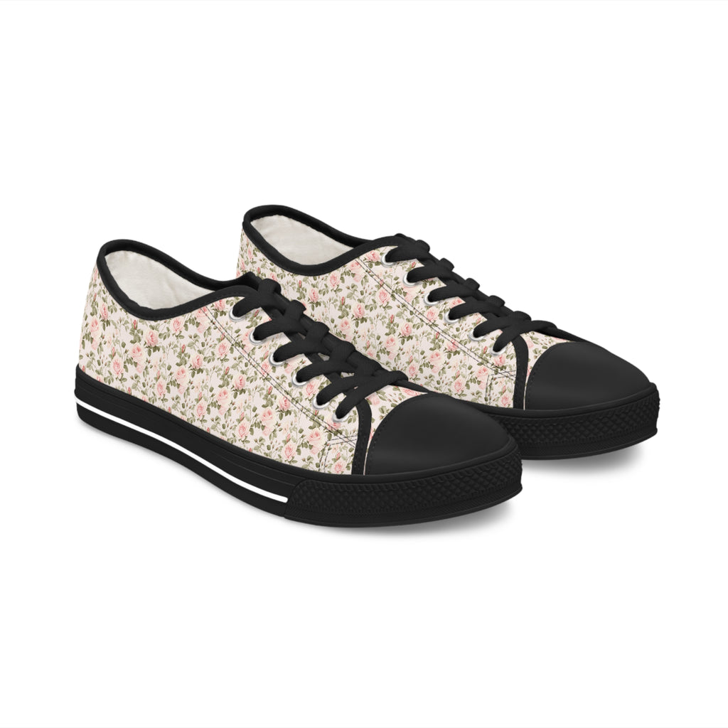 Pink Floral Women's Low Top Sneakers Breathable Polyester Canvas, Lightweight Stylish Floral Pastel Design, Comfortable All-Day Wear, Perfect for Walking and Everyday Activities - MRSBYVALLE
