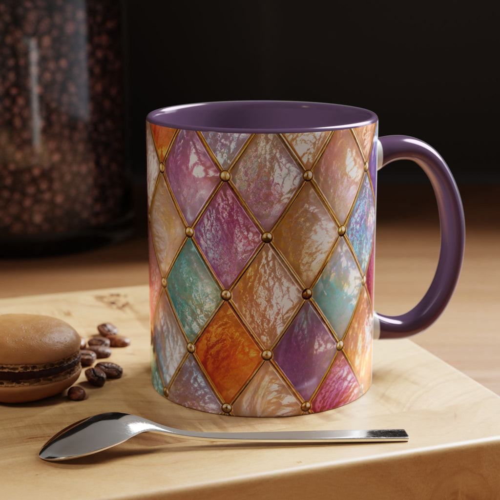 Colorful Jewel-Quilt Accent Coffee Mug — Vibrant Stained-Glass Pattern (11/15oz) Gift for her