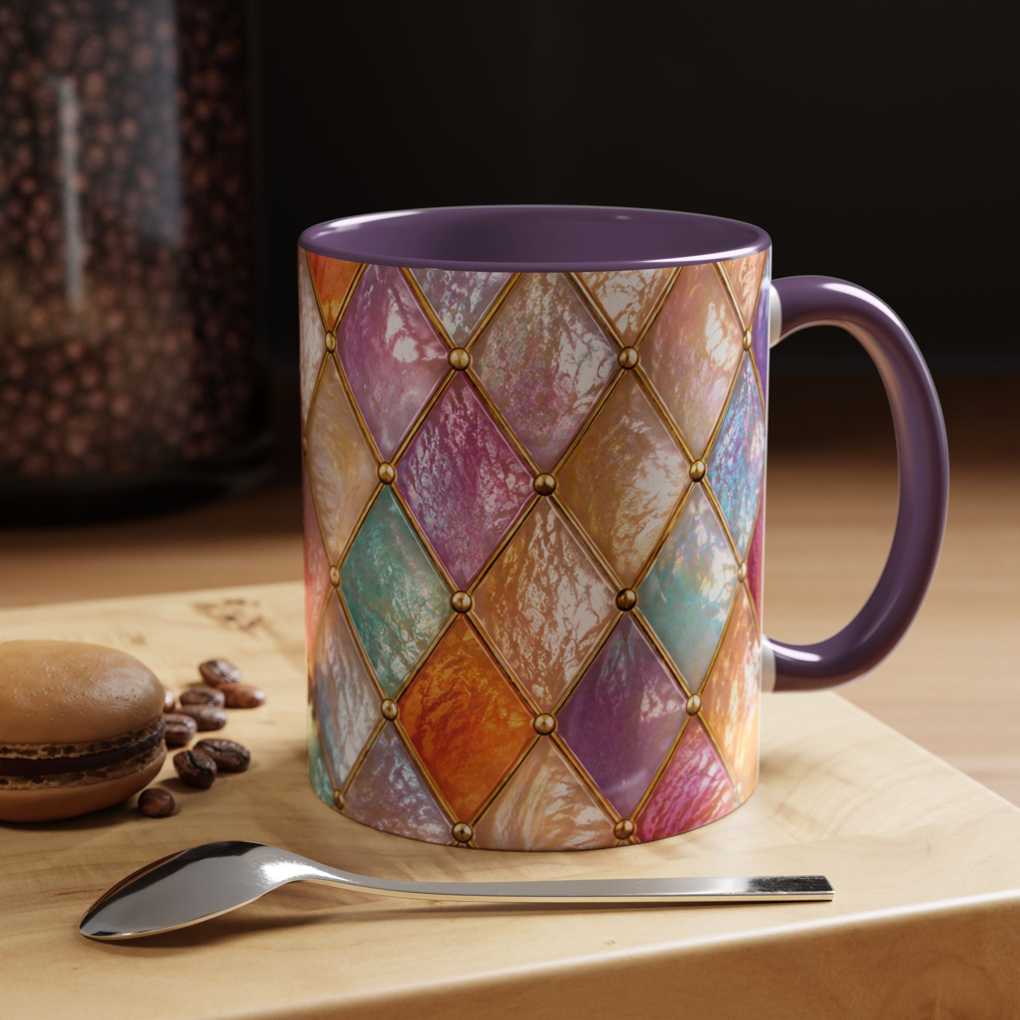 Colorful Jewel-Quilt Accent Coffee Mug — Vibrant Stained-Glass Pattern (11/15oz) Gift for her