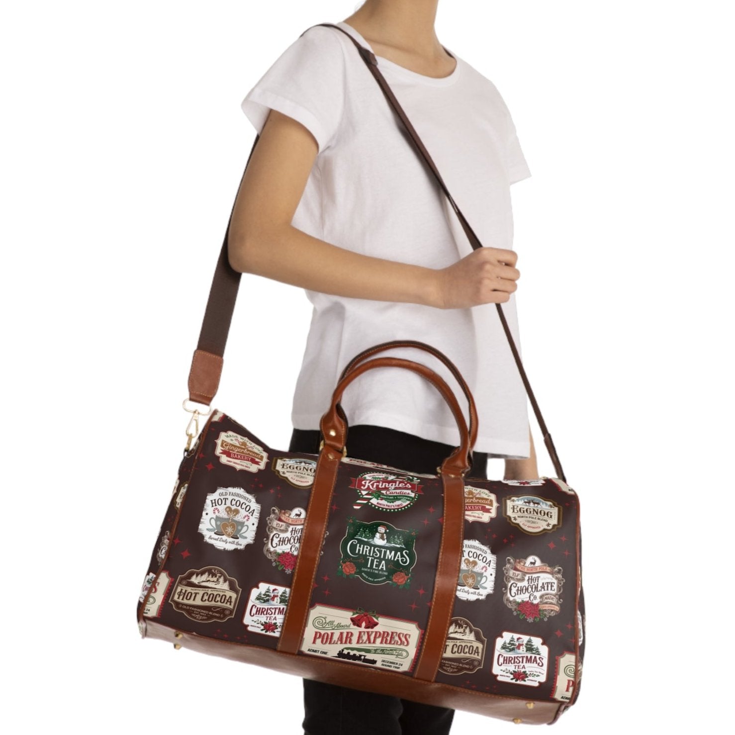Retro Christmas Signs Travel Bag Perfect for Holiday Trips & Weekend Getaways Stylish & Durable Overnight Bag with Vintage-Inspired Holiday Design for Festive Travel - MRSBYVALLE