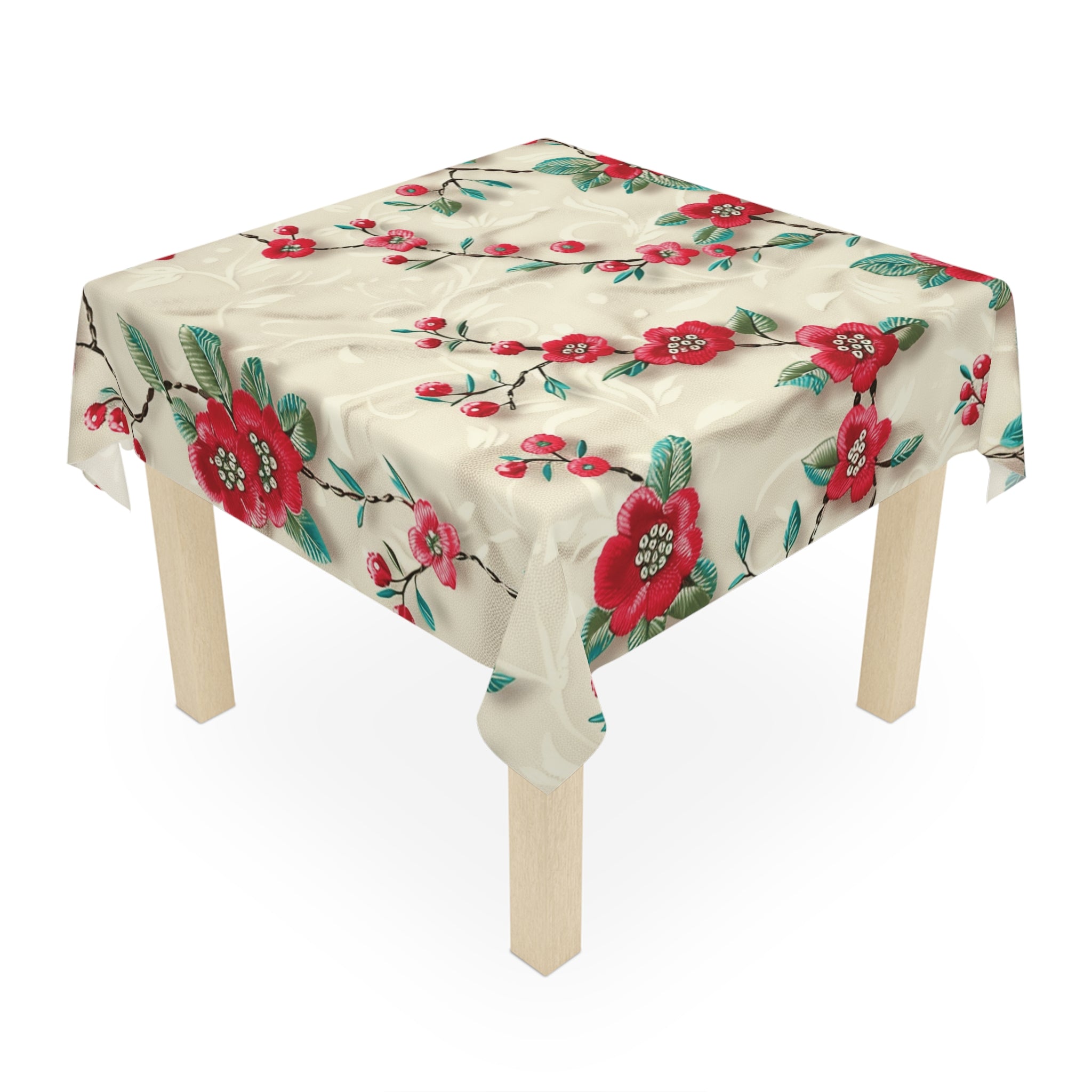 Elegant 3D Embroidery Illusion Red Flowers Tablecloth: Stylish Floral Decor for Dining Room Special Occasions (55.1"x55.1") | 100% Polyester | Soft & Lightweight | Unique Holiday Table Deco Perfect Gift for Housewarming, Parties,  all Events and Occasions - MRSBYVALLE