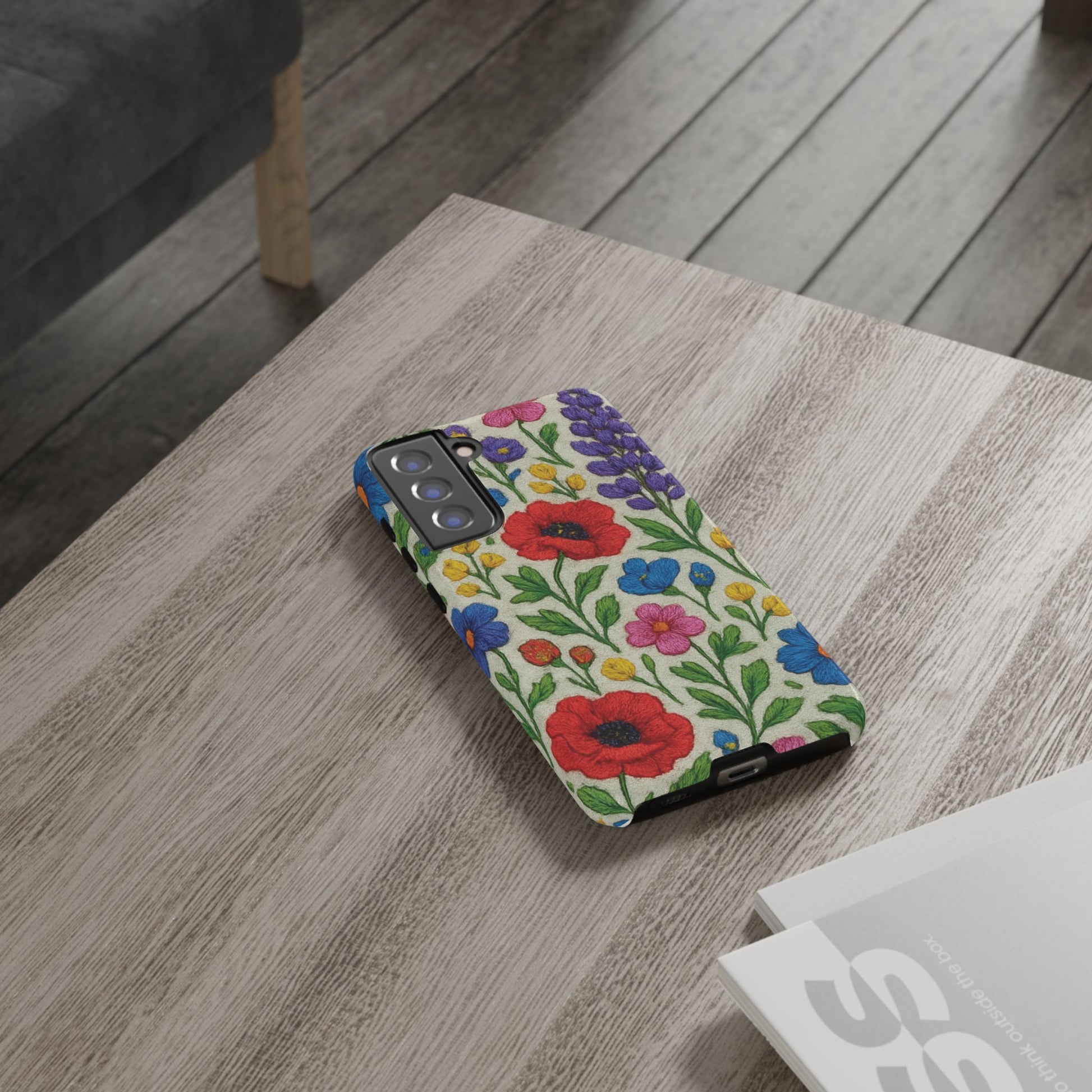 Bright 3D Illusion Wildflower Phone Case Cute Floral Design in Red, Pink, Blue – Aesthetic Protective Case for iPhone and  Android