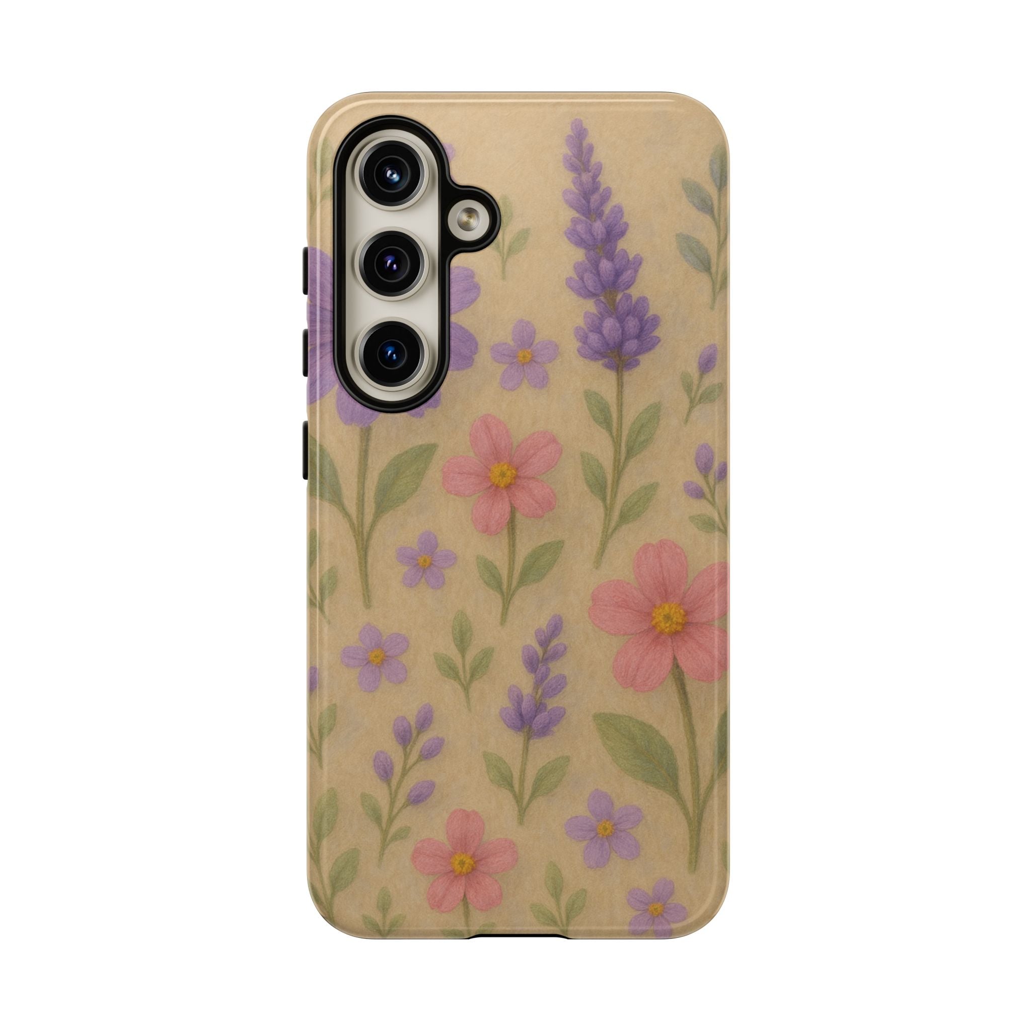 3D Illusion Wildflower Phone Case Cute Pastel Floral Design in Lavender, Pink, Mint Green – Aesthetic Protective Case for iPhone and  Android