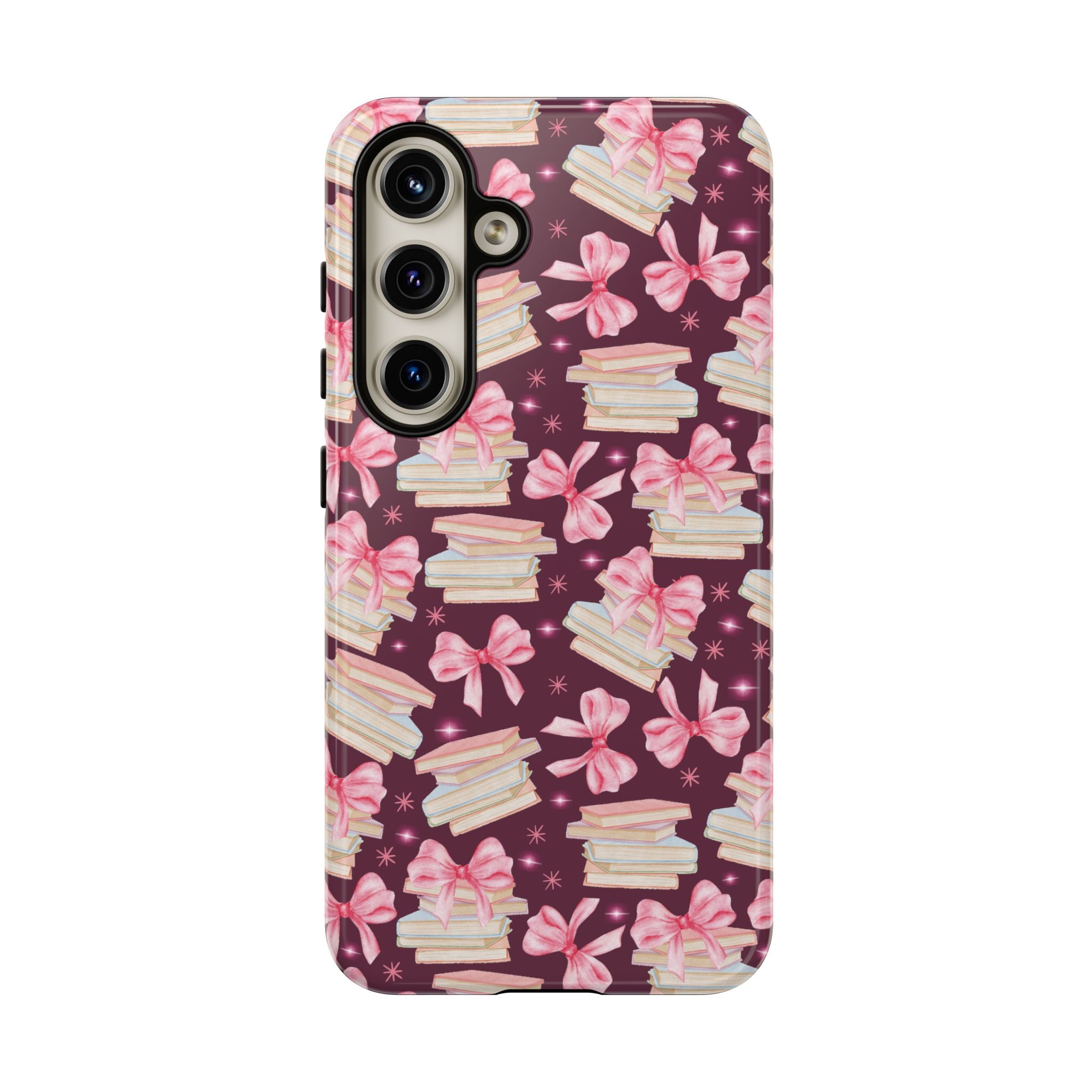 Coquette Pink Bows & Books Phone Case for iPhone 17 and Samsung, Pixel | Stylish Protective Cover Gift for Her Perfect for Floral Lover