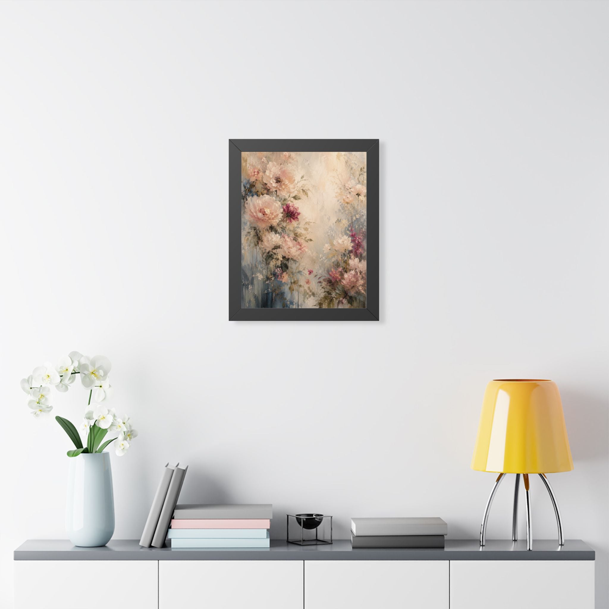 Soft Watercolor Peonies Framed Vertical Poster | Floral Wall Art