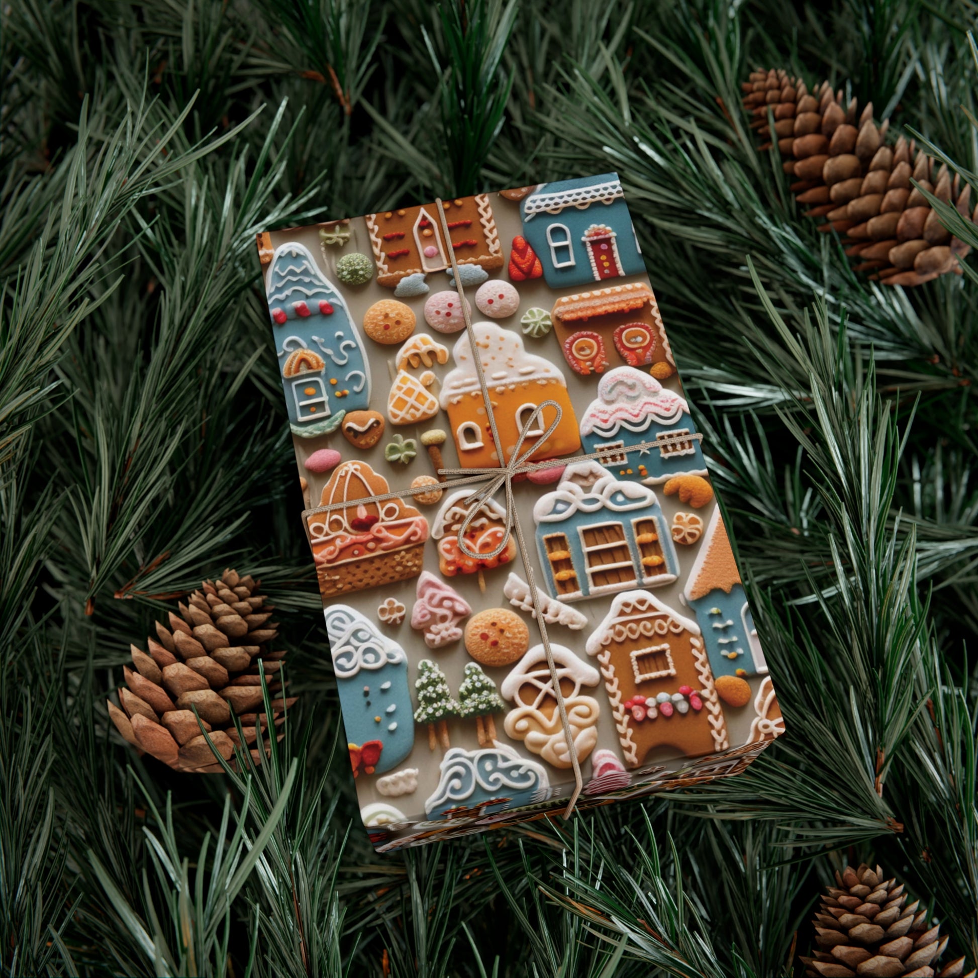 Colorful Gingerbread House Wrapping Paper - Festive Holiday Design, Premium Quality, 100% Recyclable, Perfect for Christmas Gifts and Special Occasions - MRSBYVALLE