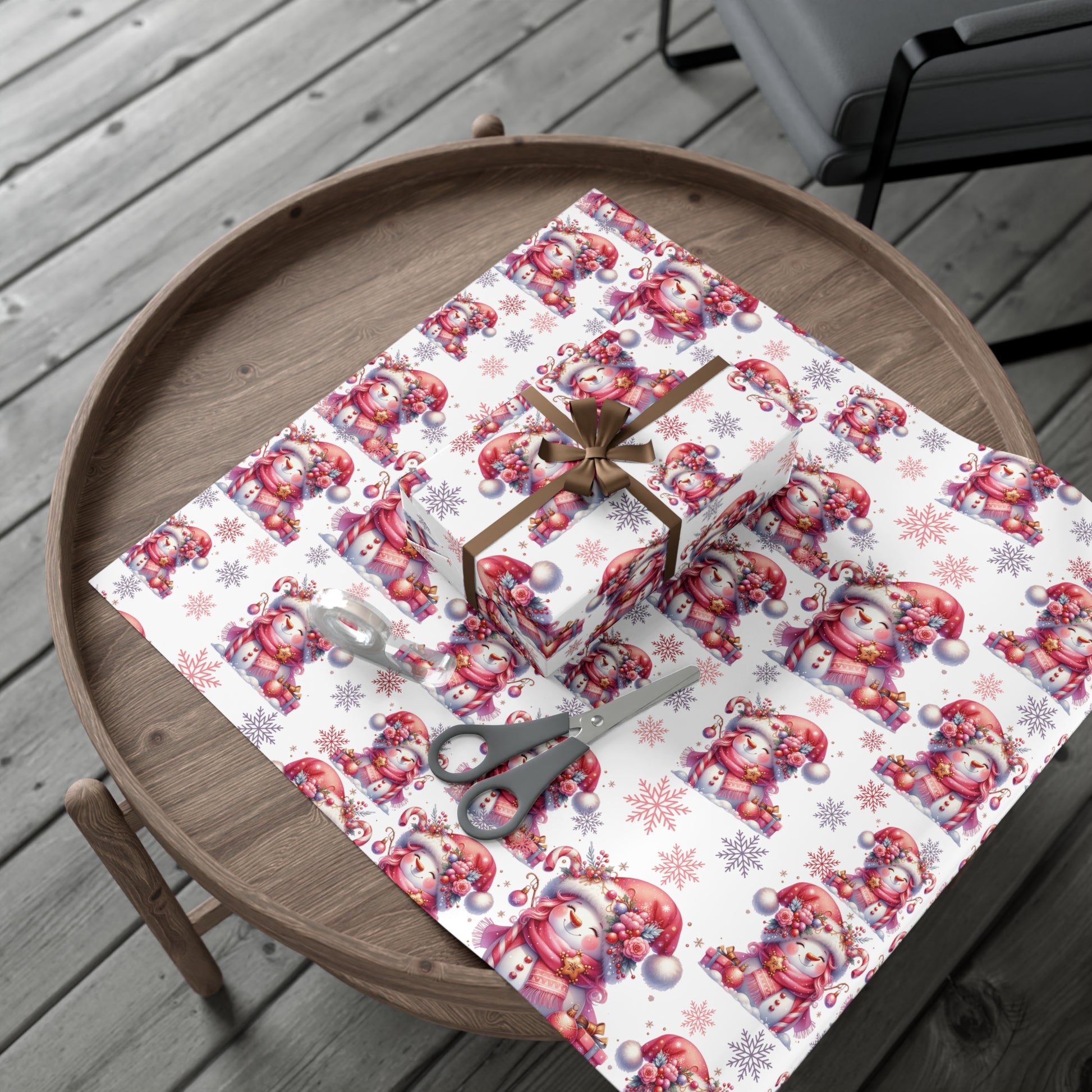Enchanting Pink Christmas Wrapping Paper Whimsical Winter Wonderland with Pastel Trees, Snowflakes, and Festive Gifts Perfect for a Magical Holiday Season in Matte/Satin, All Occasion - MRSBYVALLE