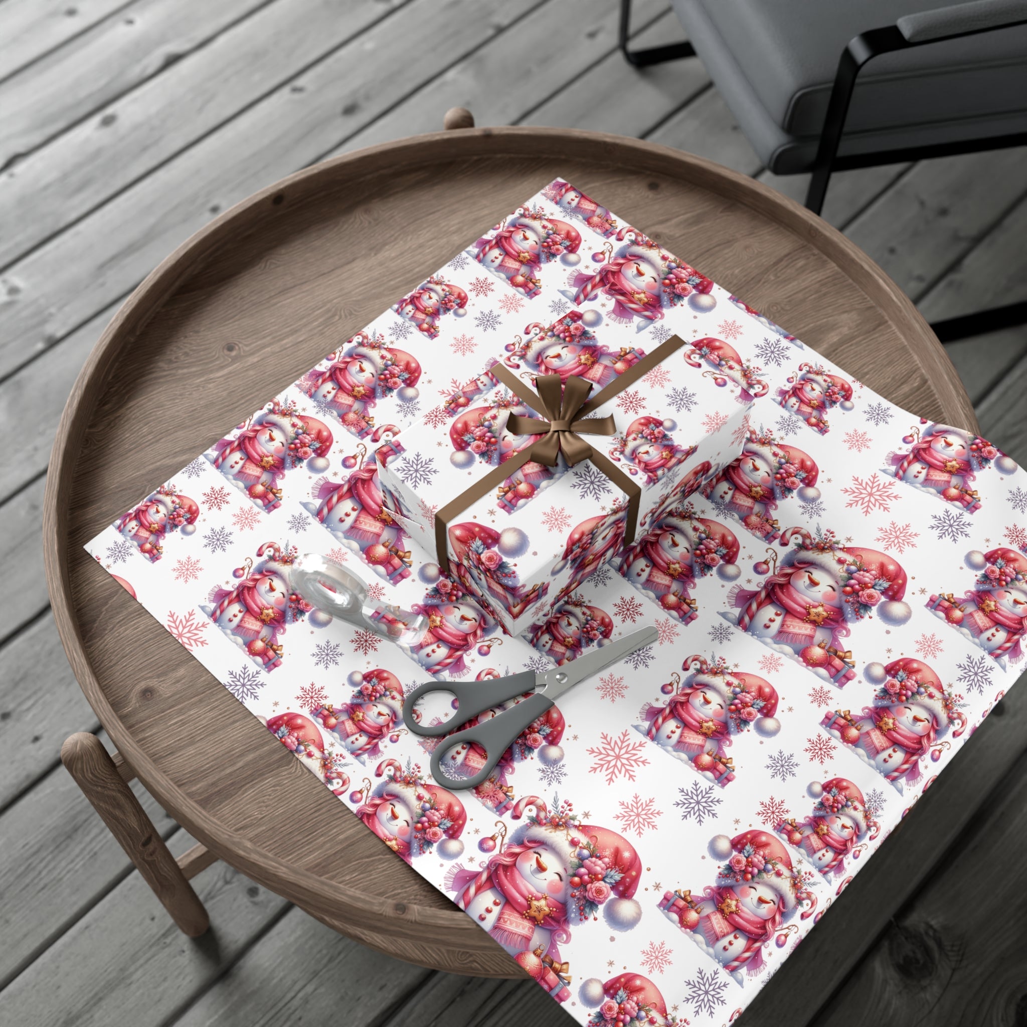 Enchanting Pink Christmas Wrapping Paper Whimsical Winter Wonderland with Pastel Trees, Snowflakes, and Festive Gifts Perfect for a Magical Holiday Season in Matte/Satin, All Occasion - MRSBYVALLE