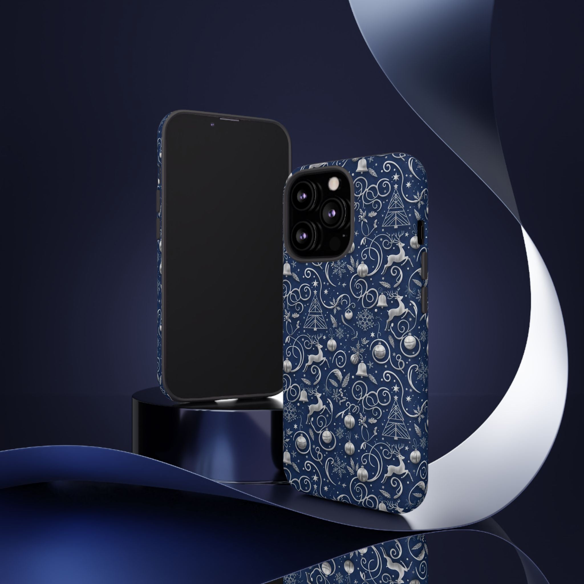 Coque Téléphone Noël Bleu & Argent – Motif Paillettes Festives pour iPhone 17, Tous iPhones & Galaxy | Cadeau MRSBYVALLE pour Elle