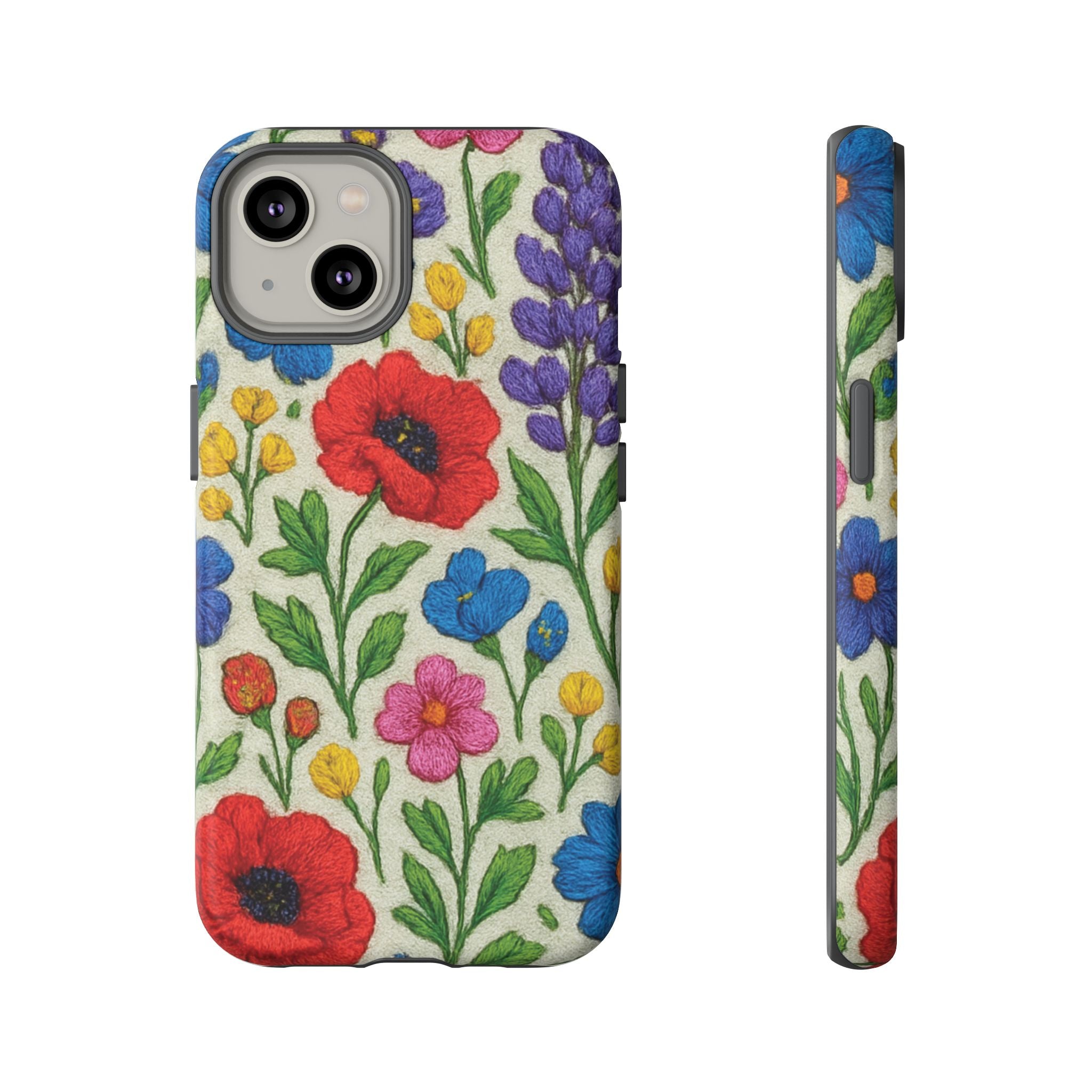 Bright 3D Illusion Wildflower Phone Case Cute Floral Design in Red, Pink, Blue – Aesthetic Protective Case for iPhone and  Android