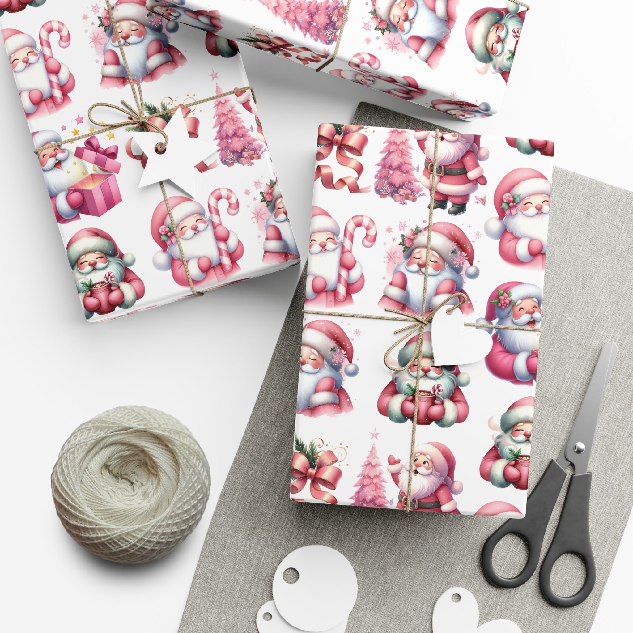 Pink Gift Wrap Papers, Christmas Santa Holiday Wrapping Pink Vintage Gift Packaging, Xmas Party Supplies, Decorative Present Wrap for Mom Premium Quality - MRSBYVALLE