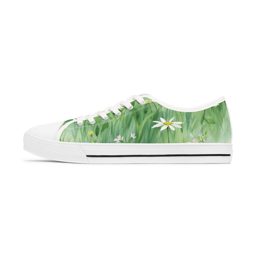 Green Floral Women's Low Top Sneakers Breathable Polyester Canvas, Lightweight Stylish Floral Pastel Design, Comfortable All-Day Wear, Perfect for Walking and Everyday Activities - MRSBYVALLE