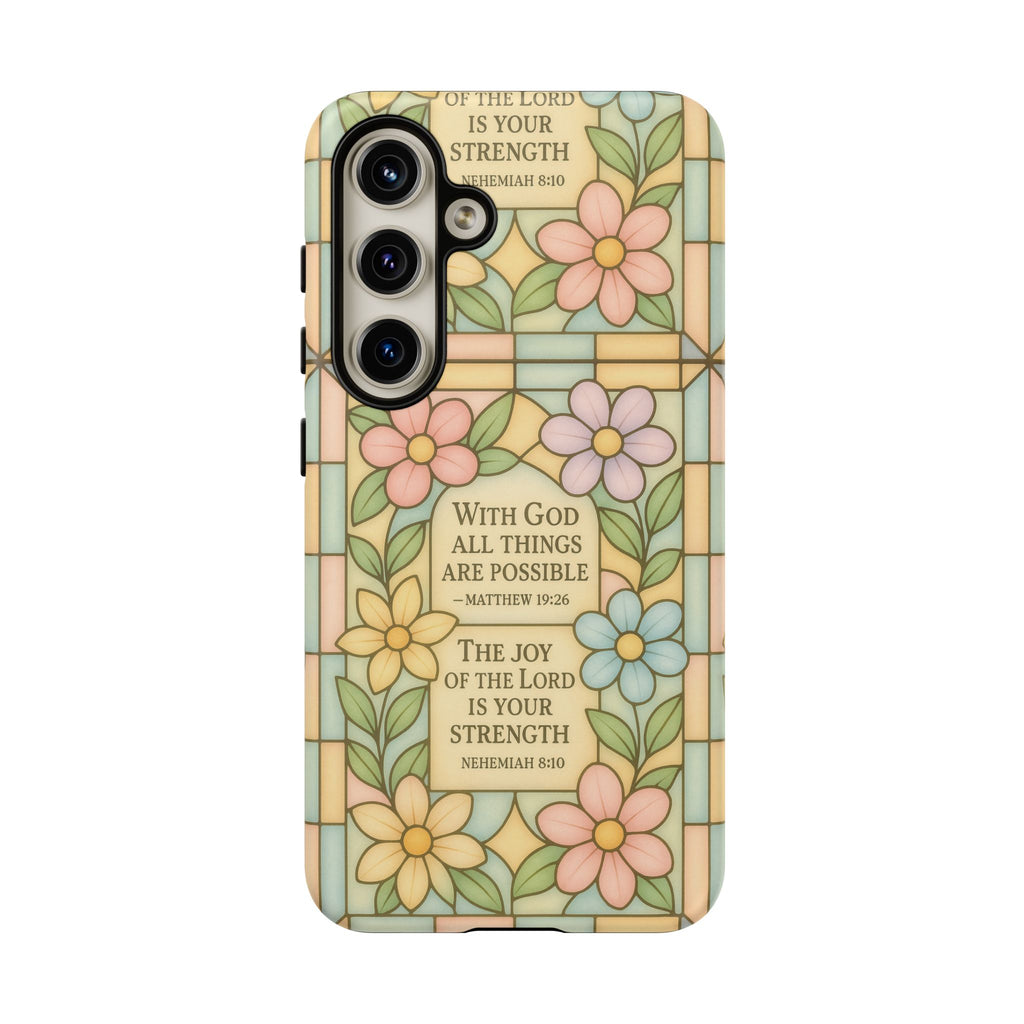 Pastel Stained Glass Bible Verse Phone Case Christian Affirmation Cover, Soft Geometric Design, iPhone Samsung Google, Faith Gift for Her Bible Verse or Affirmation | Protective, Inspirational Gift for Christians