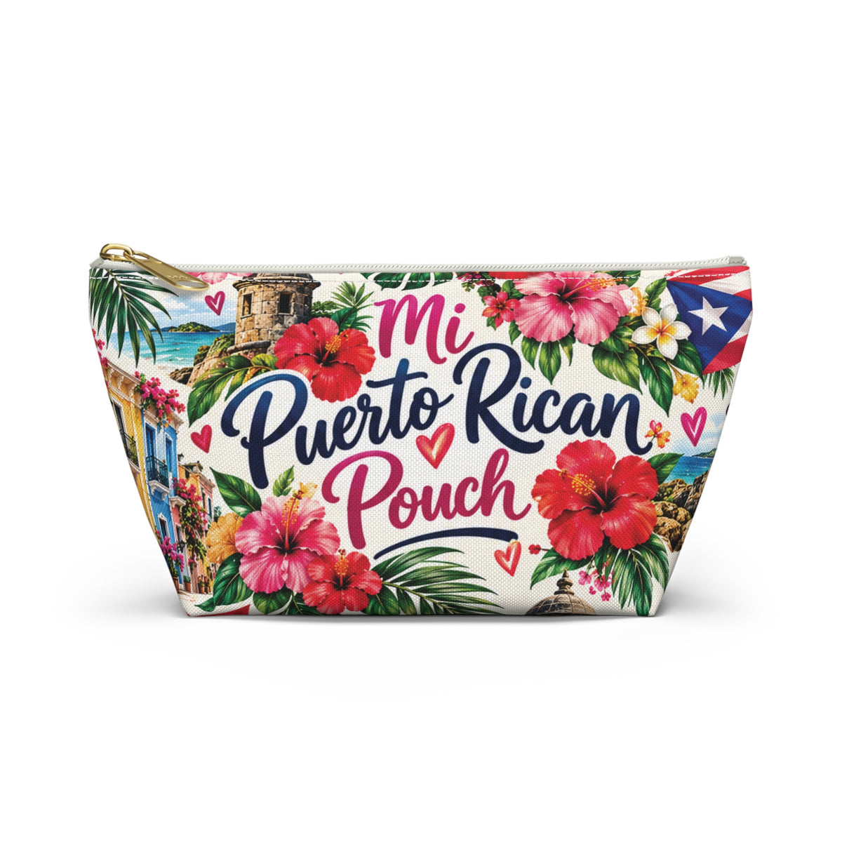 Puerto Rican Floral Accessory Pouch — "Mi Puerto Rican Pouch" Travel Makeup Bag