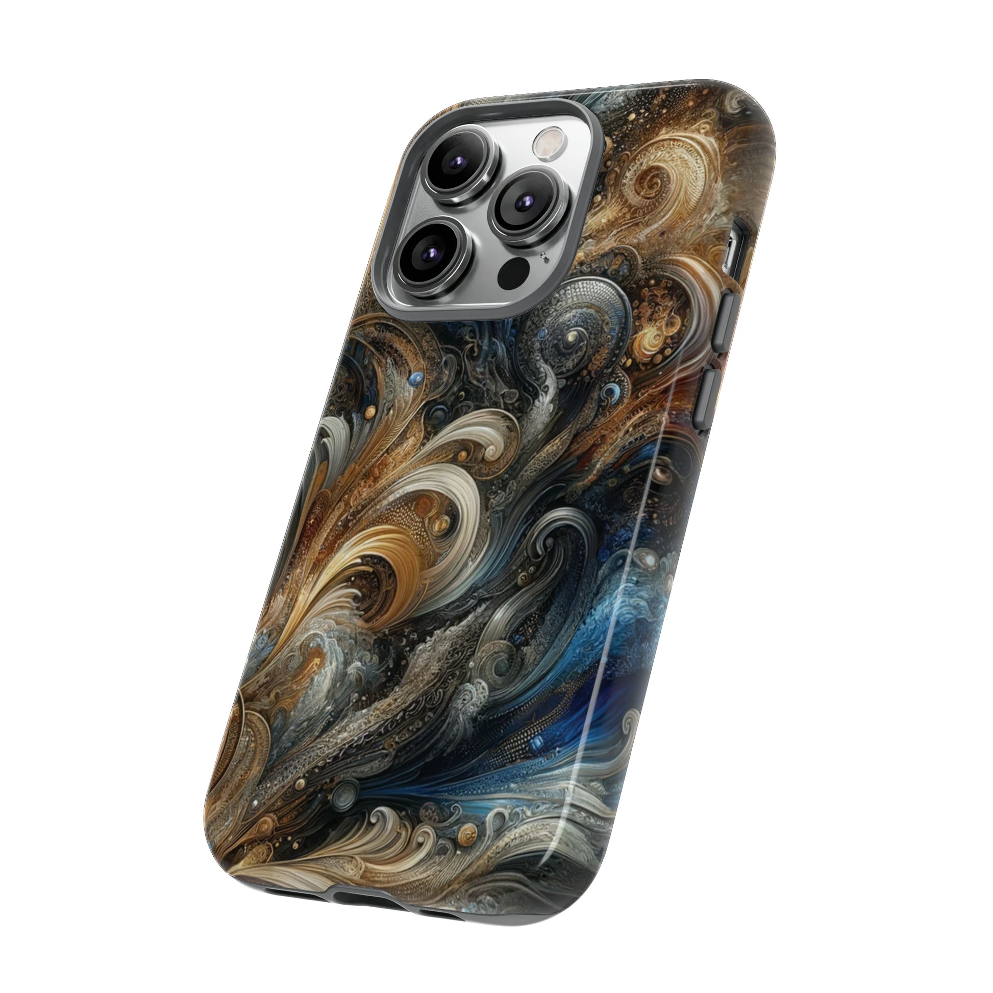 Gold and Navy Art Design Luxury Phone Tough Case Floral Elegant Durable Stylish for Modern Devices iPhone 15, Samsung iPhone Samsung Accessory Gift for Her.