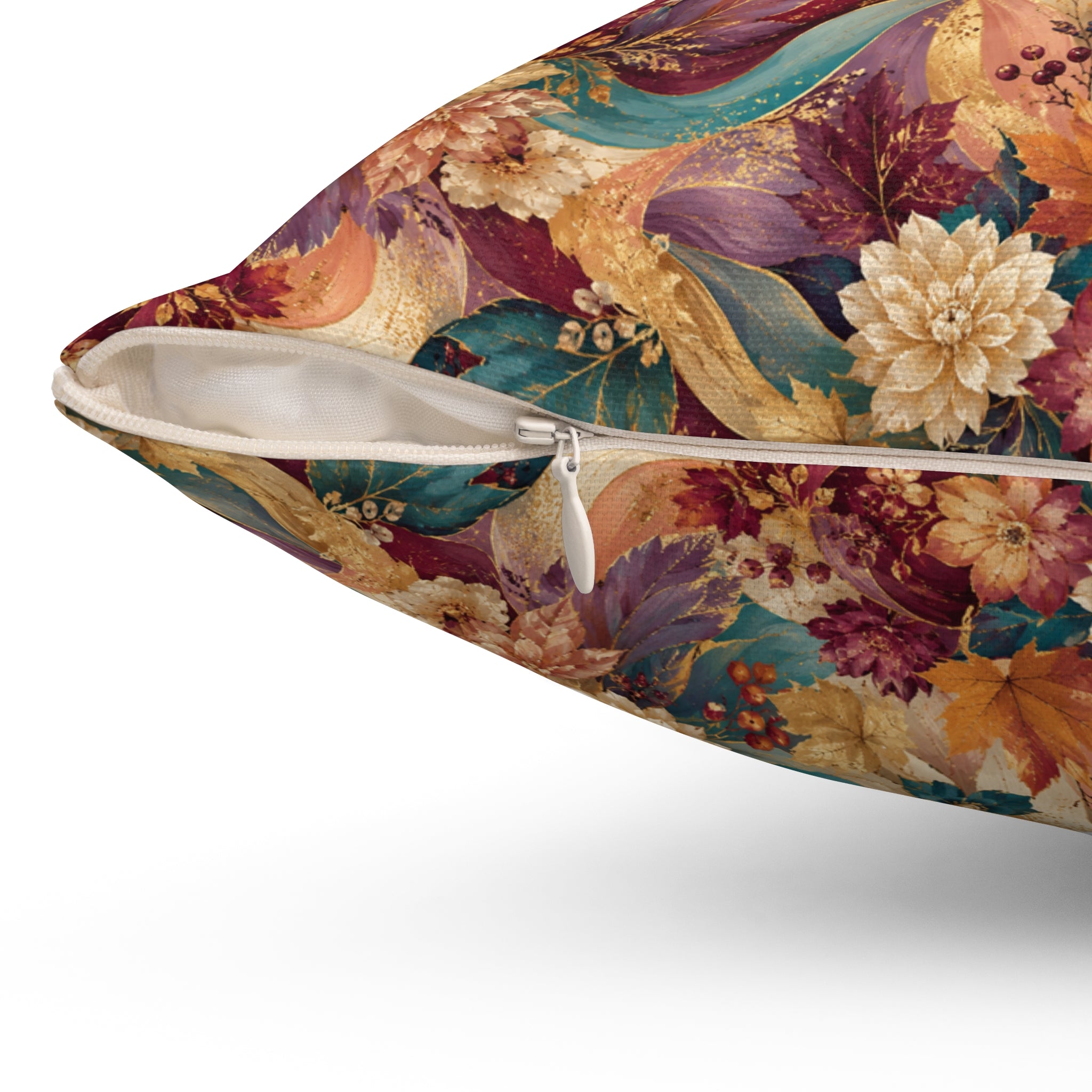 Bohemian Floral Throw Pillow Vintage Peony & Feather Pattern Office Pillow Decor