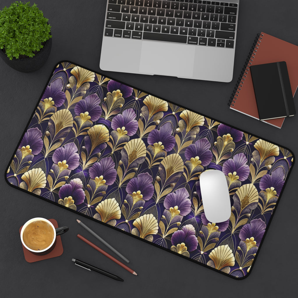 Art Deco Purple & Gold Desk Mat — Royal Decorative Desk Pad