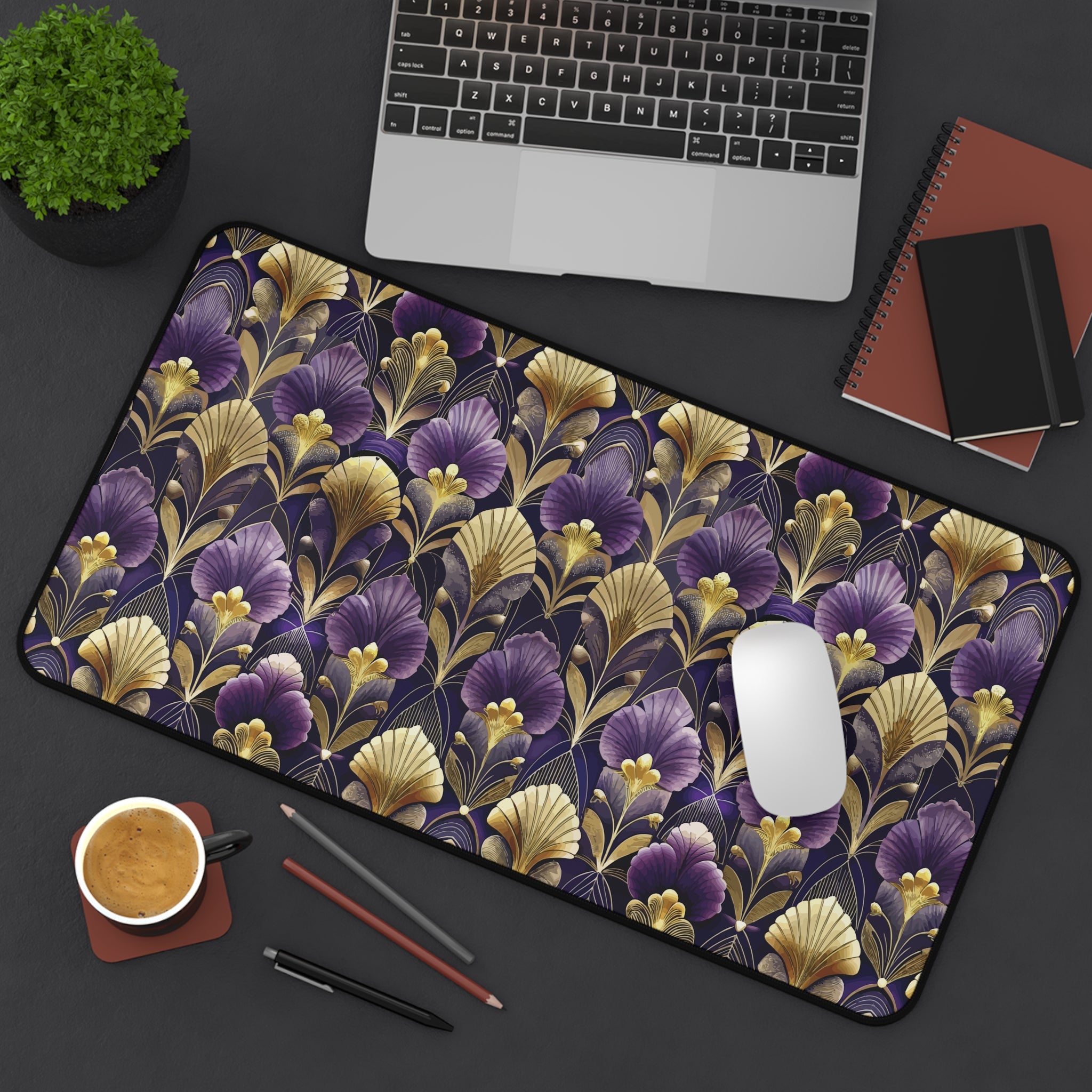 Art Deco Purple & Gold Desk Mat — Royal Decorative Desk Pad