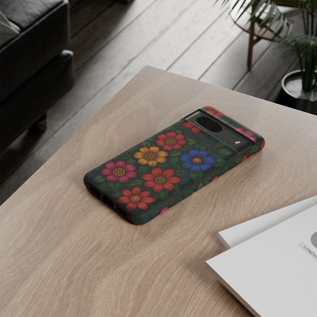 Coque de téléphone effet vitrail floral lumineux Art abstrait coloré, Étui de protection esthétique pour iPhone, Samsung et Google, Idée cadeau unique pour maman