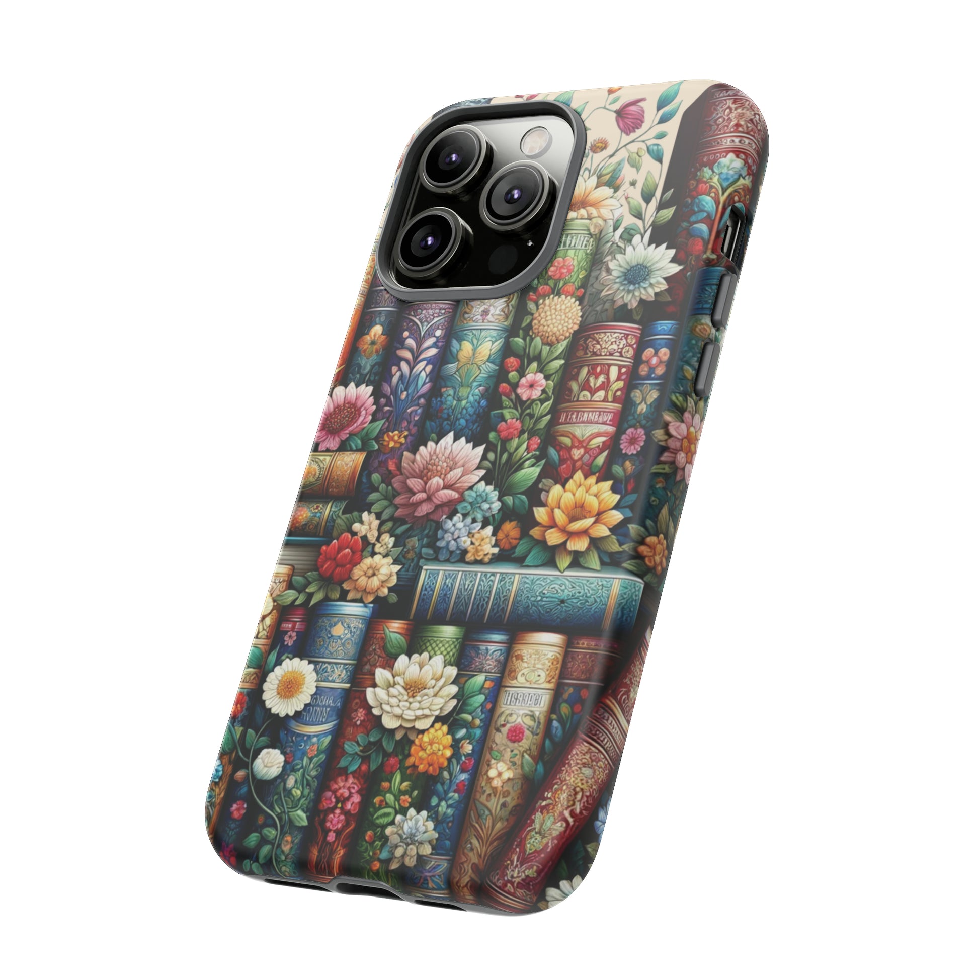 Books and Floral Boho Luxury Phone Tough Case Floral Elegant Durable Stylish for Modern Devices iPhone 15, Samsung iPhone Samsung Accessory Gift for Her.